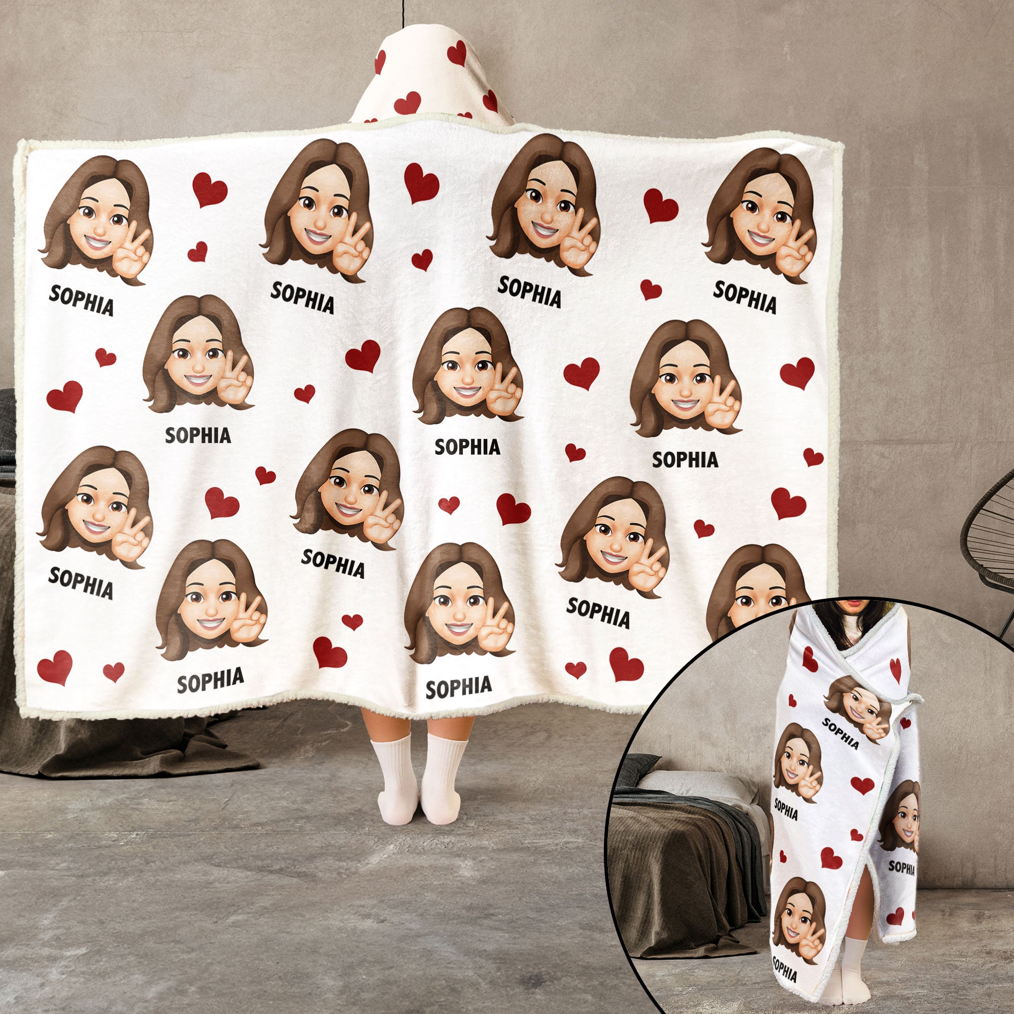 Funny Custom Emoji Style For You - Personalized Photo Wearable Blanket Hoodie