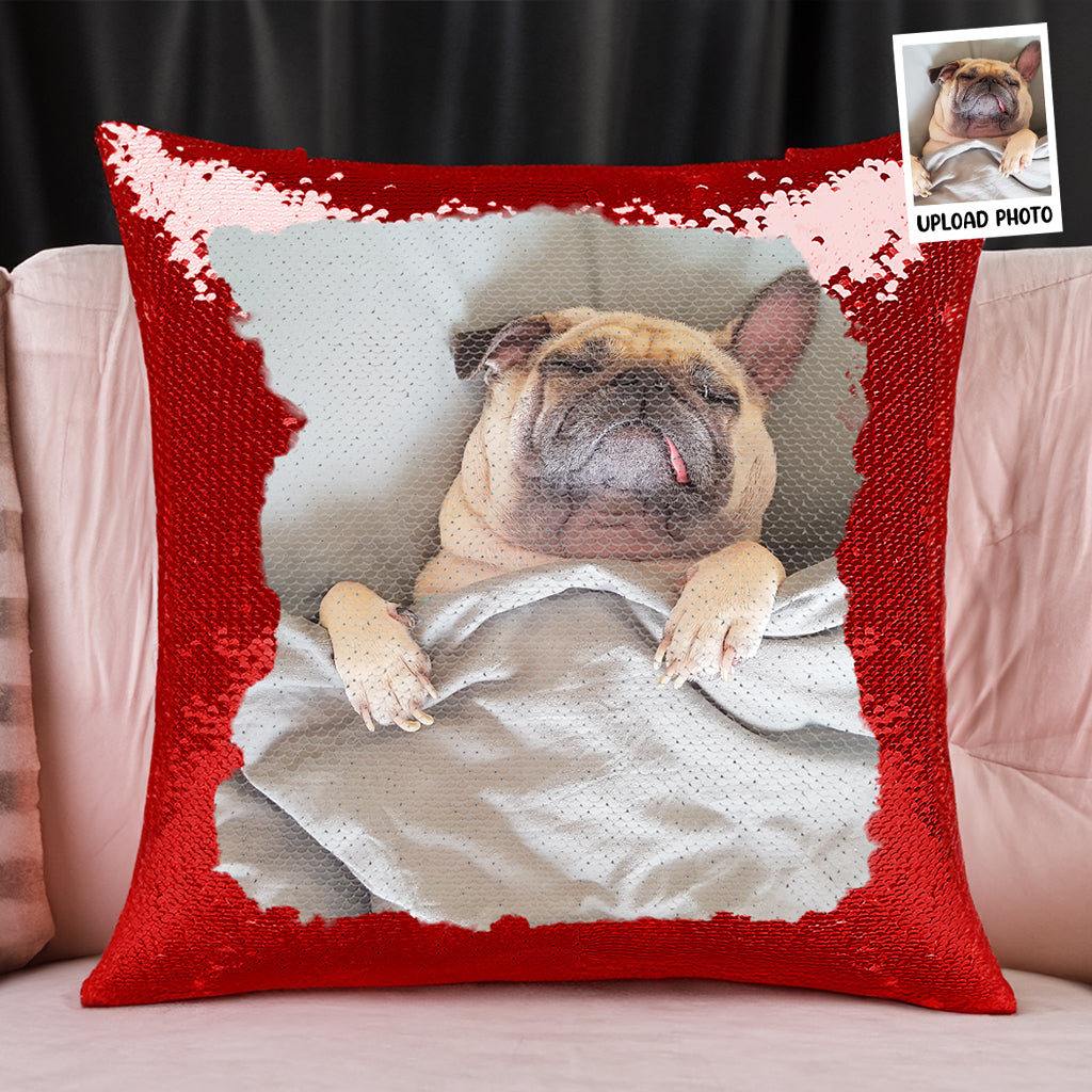 Funny Custom Photo Of Cat, Dog - Custom Sequin Photo Pillow