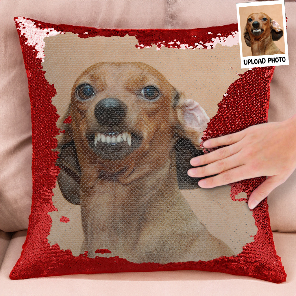 Funny Custom Photo Of Cat, Dog - Custom Sequin Photo Pillow