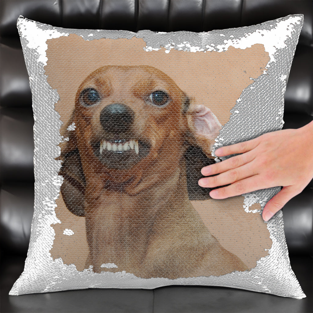 Funny Custom Photo Of Cat, Dog - Custom Sequin Photo Pillow