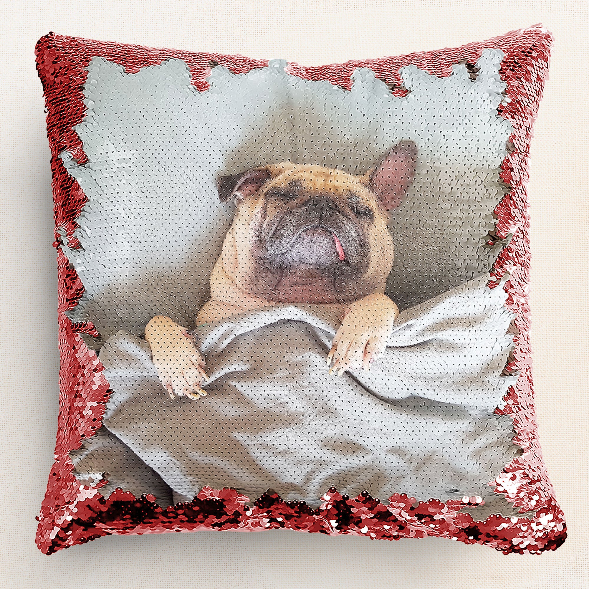 Funny Custom Photo Of Cat, Dog - Custom Sequin Photo Pillow