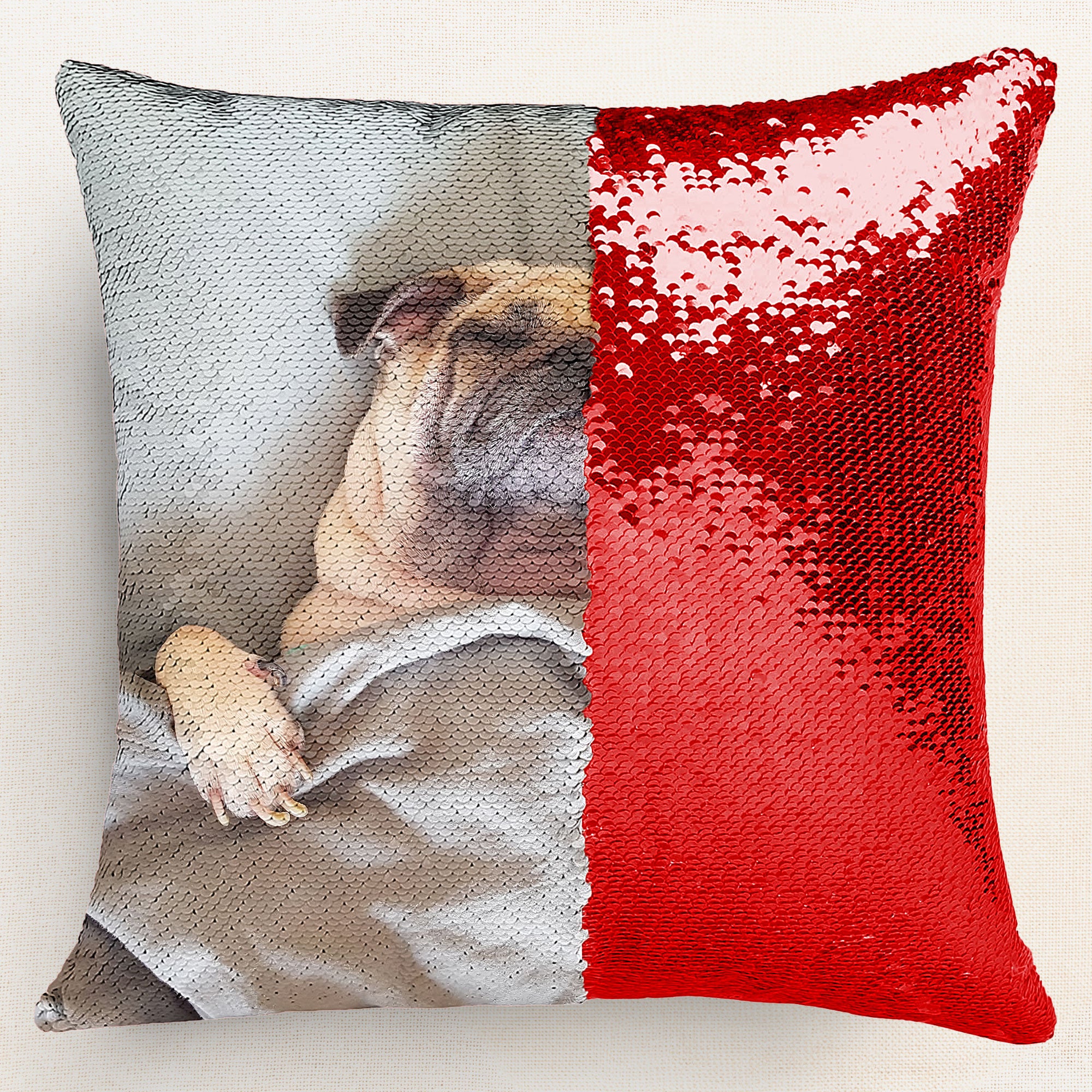 Funny Custom Photo Of Cat, Dog - Custom Sequin Photo Pillow