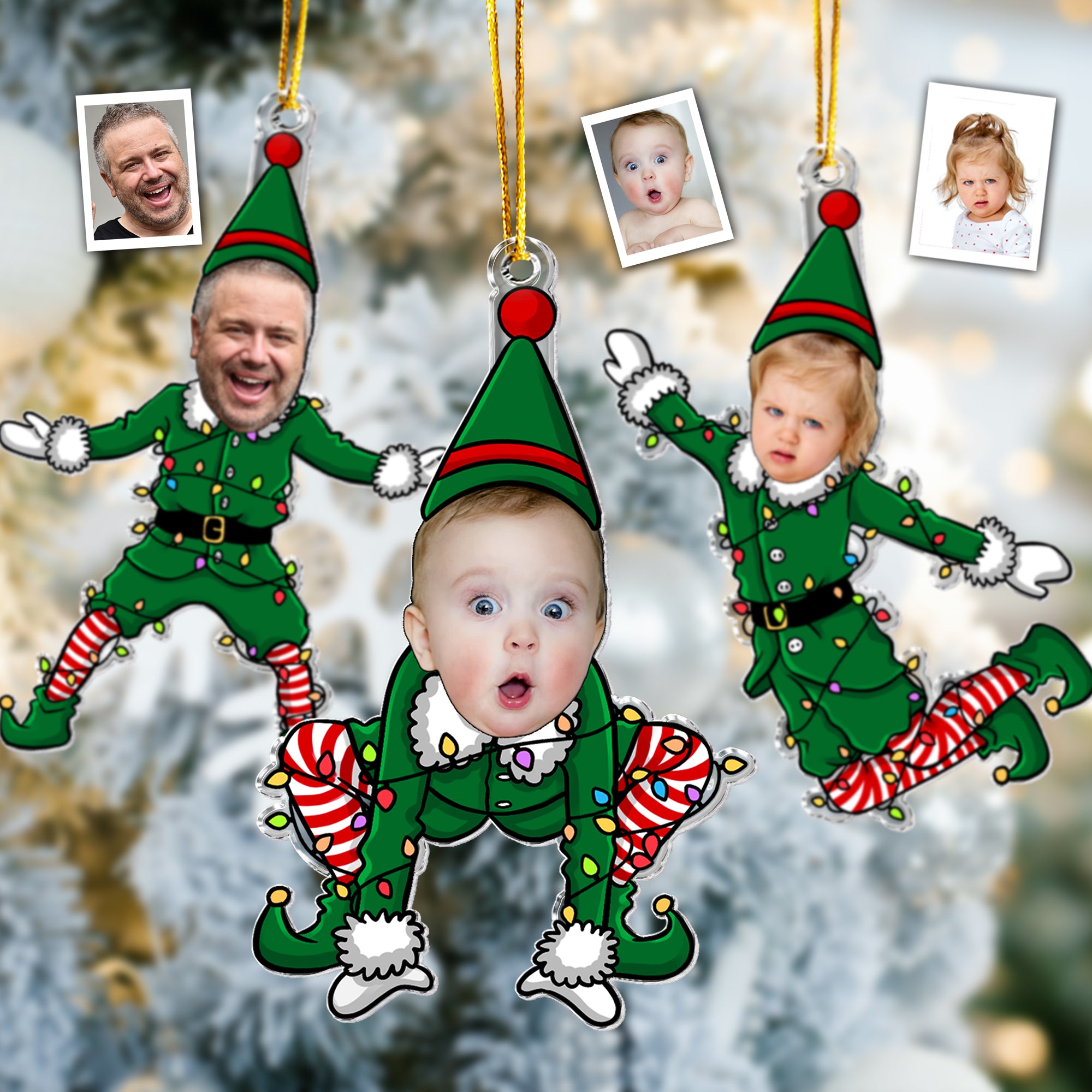 Funny Elf Family Custom Face - Personalized Acrylic Photo Ornament