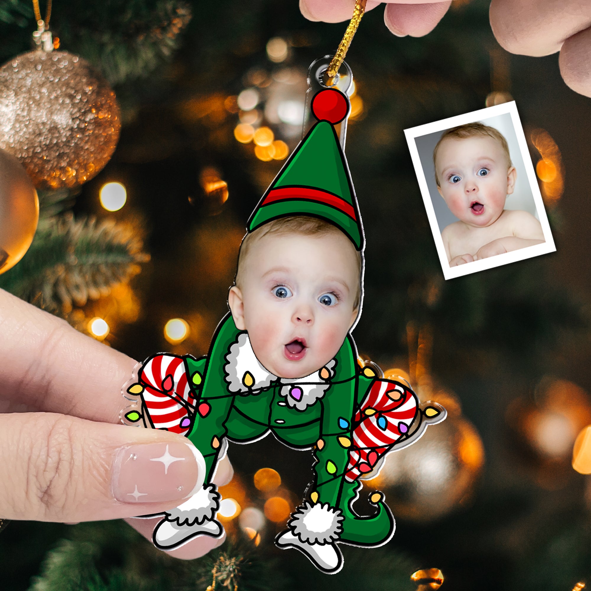 Funny Elf Family Custom Face - Personalized Acrylic Photo Ornament