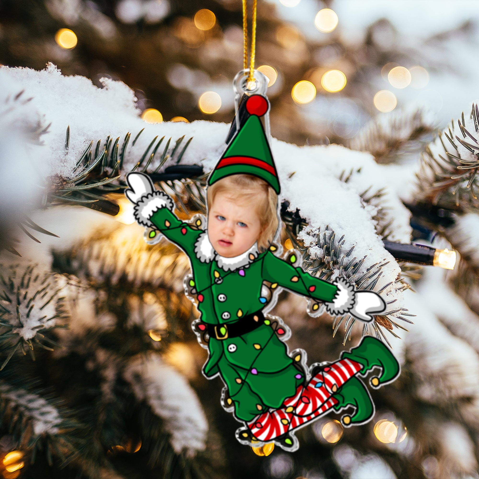 Funny Elf Family Custom Face - Personalized Acrylic Photo Ornament