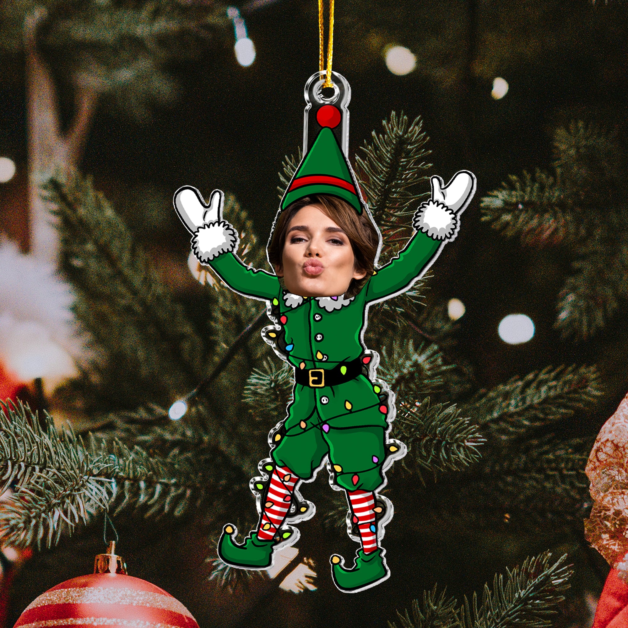 Funny Elf Family Custom Face - Personalized Acrylic Photo Ornament