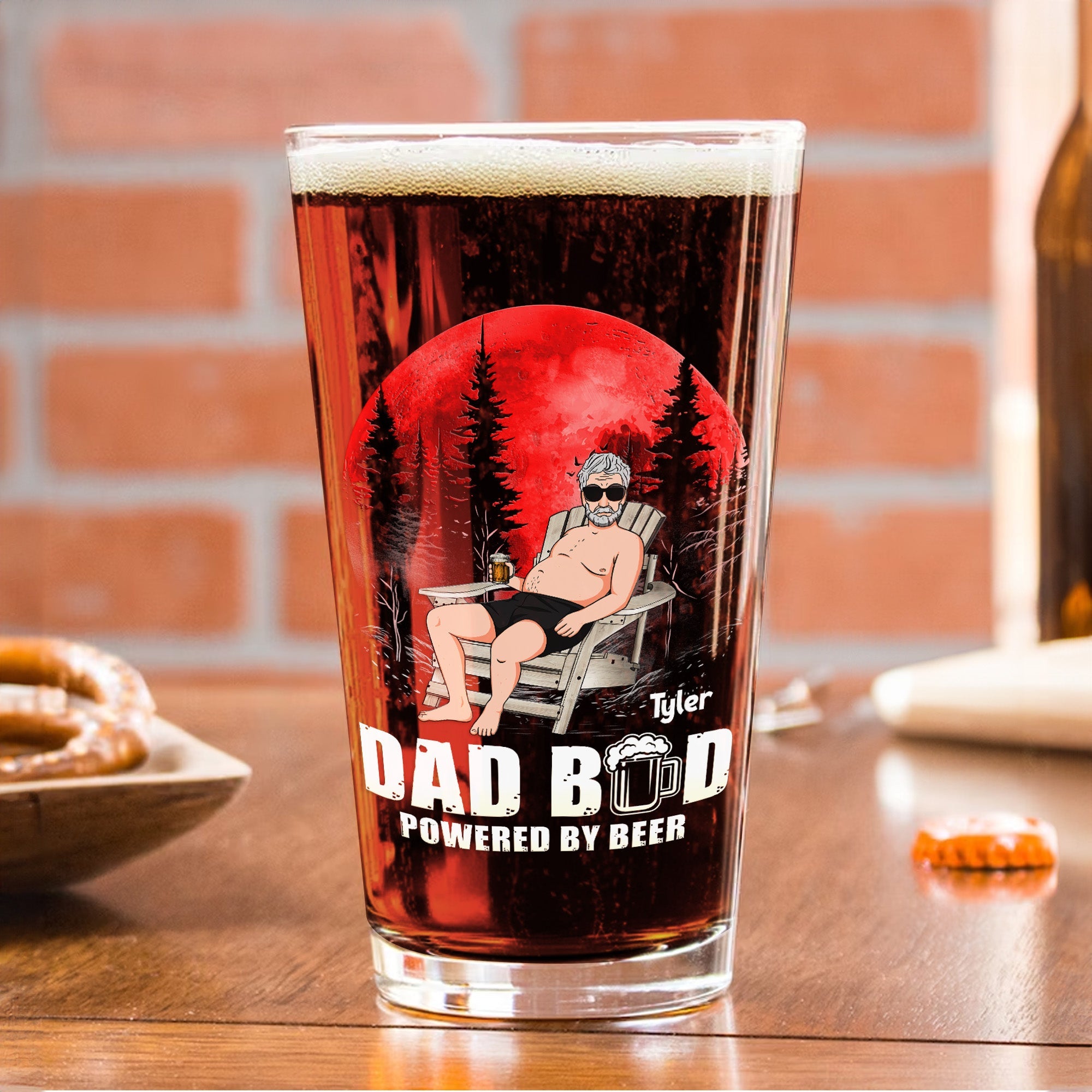 Funny Father's Day Gift Dad Bod Powered By Beer - Personalized Beer Glass