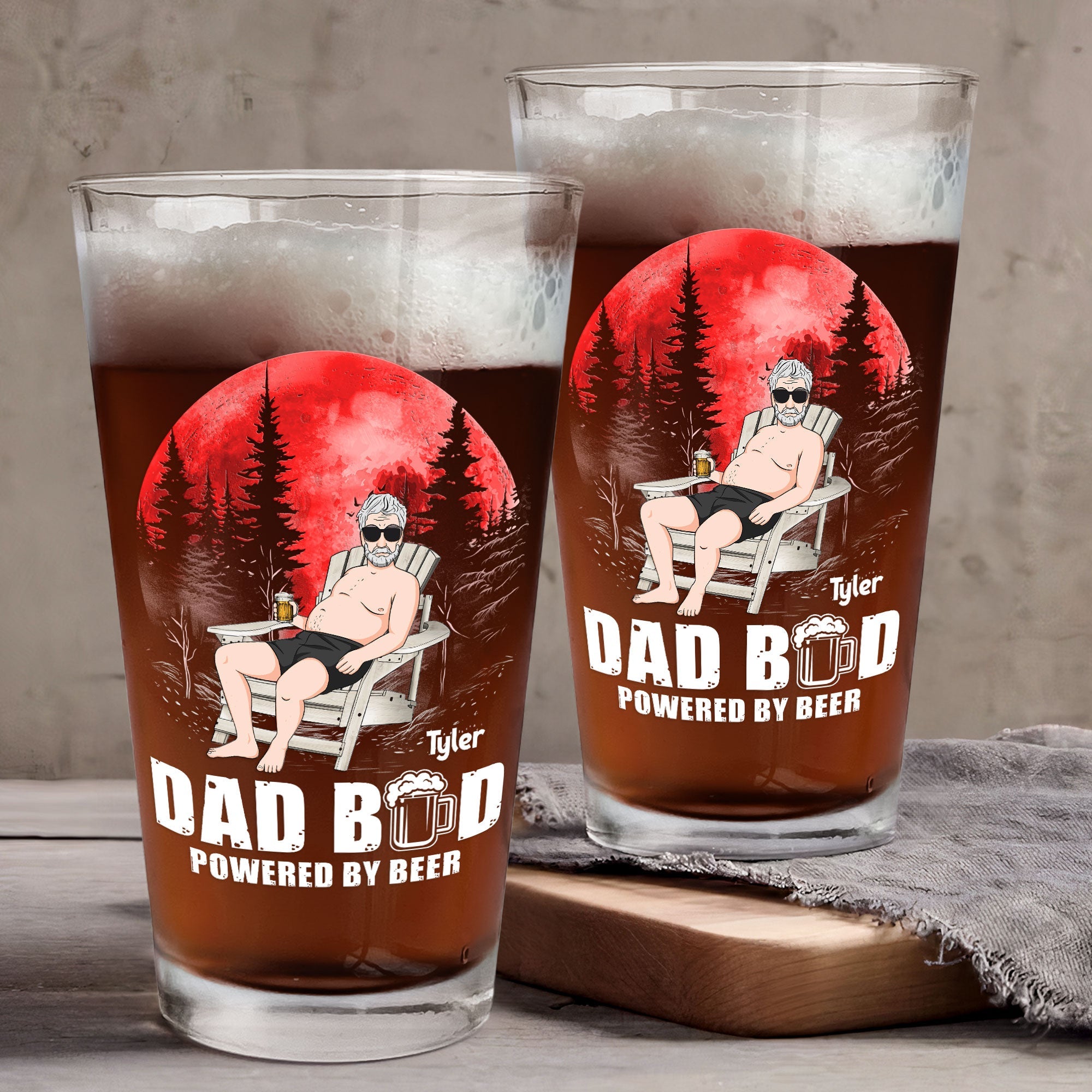 Funny Father's Day Gift Dad Bod Powered By Beer - Personalized Beer Glass