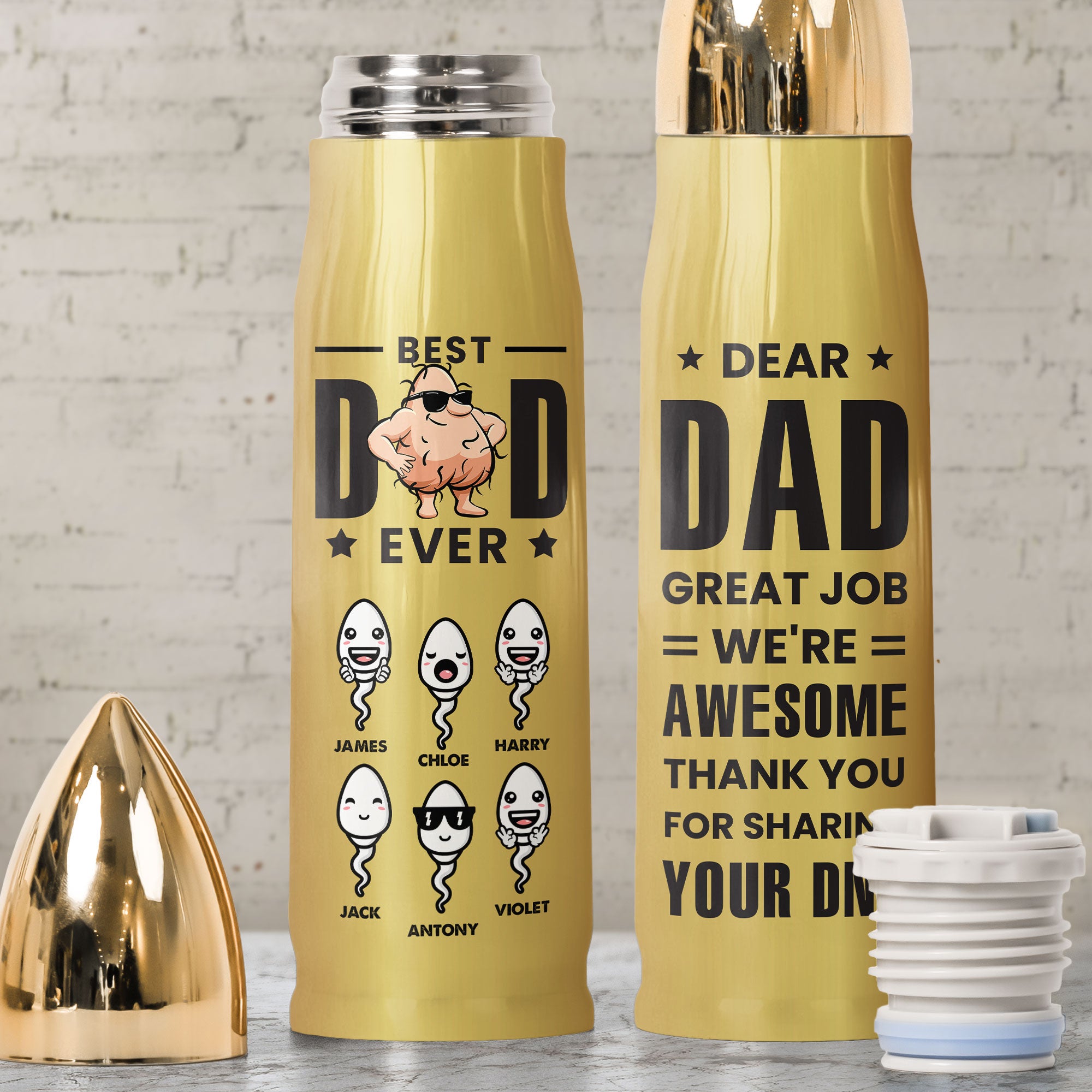 Funny Gift For Dad Thank You For Sharing DNA - Personalized Bullet Tumbler