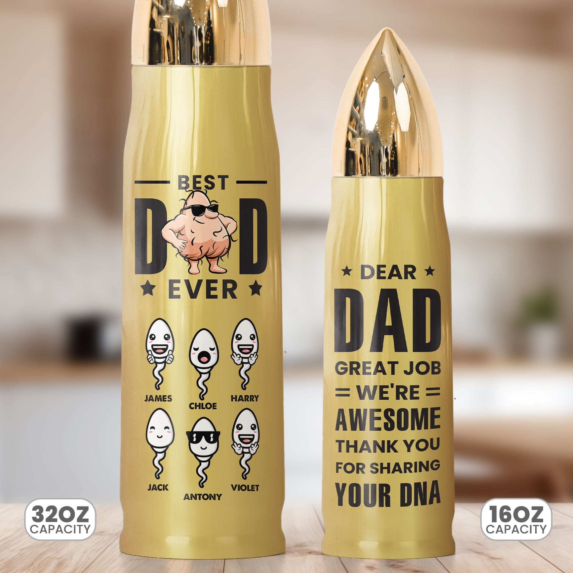 Funny Gift For Dad Thank You For Sharing DNA - Personalized Bullet Tumbler