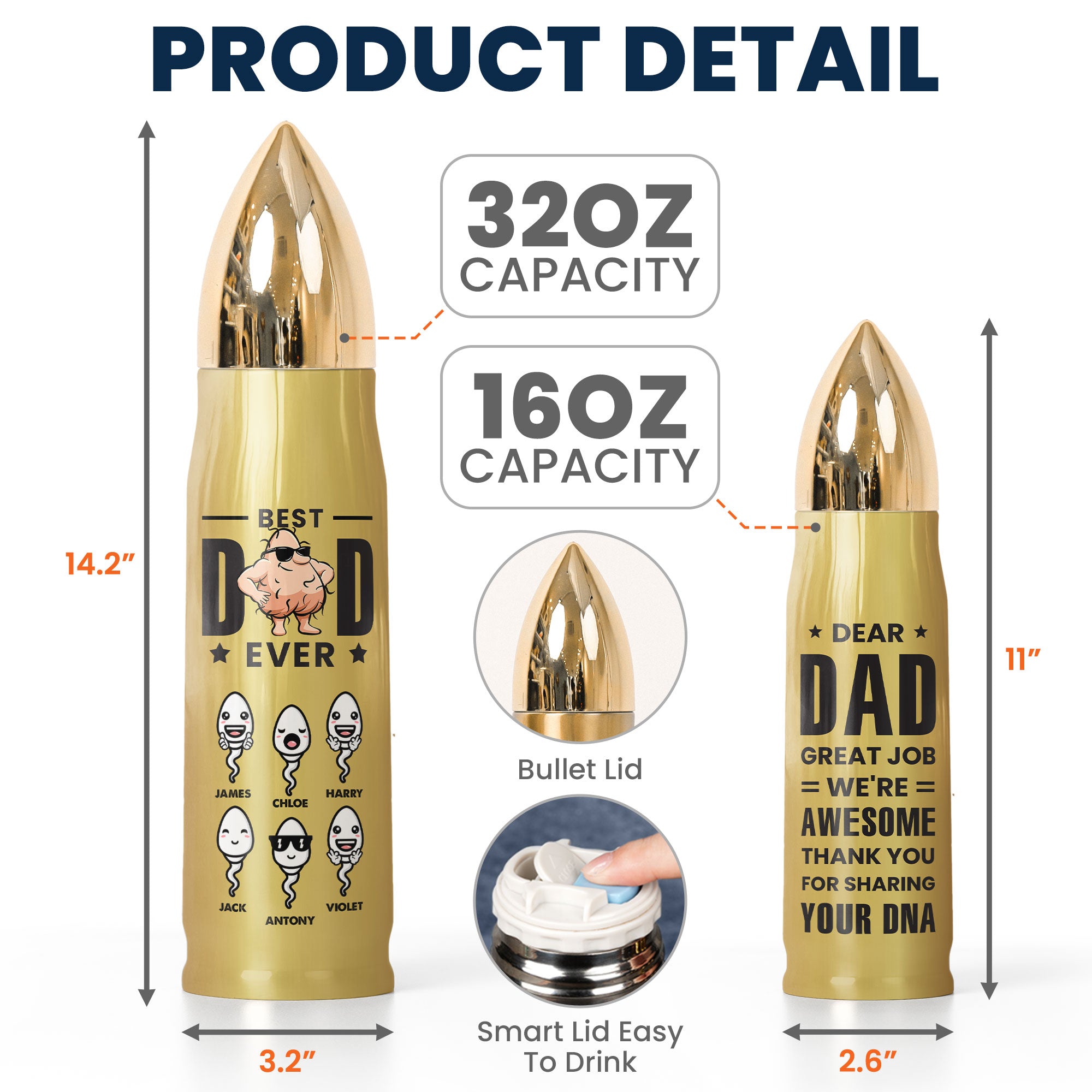 Funny Gift For Dad Thank You For Sharing DNA - Personalized Bullet Tumbler