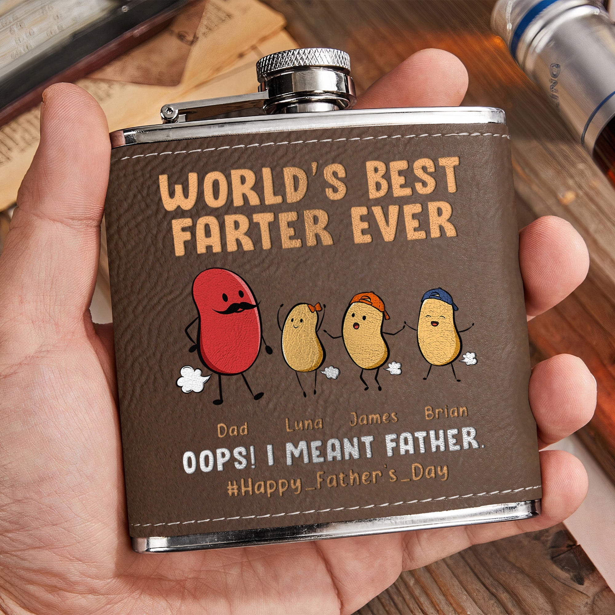 Funny Gift World's Best Farter Ever - Personalized Leather Flask