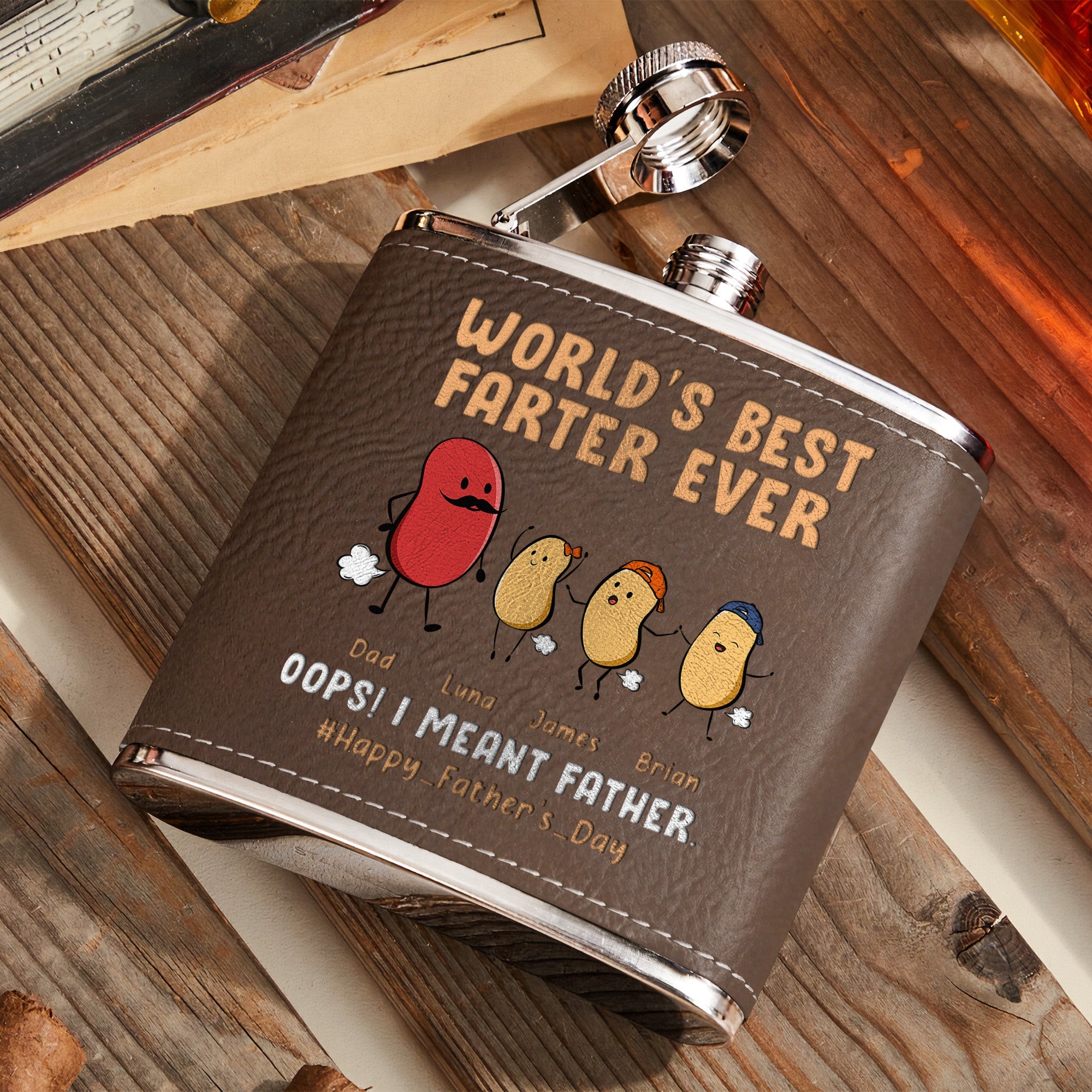 Funny Gift World's Best Farter Ever - Personalized Leather Flask