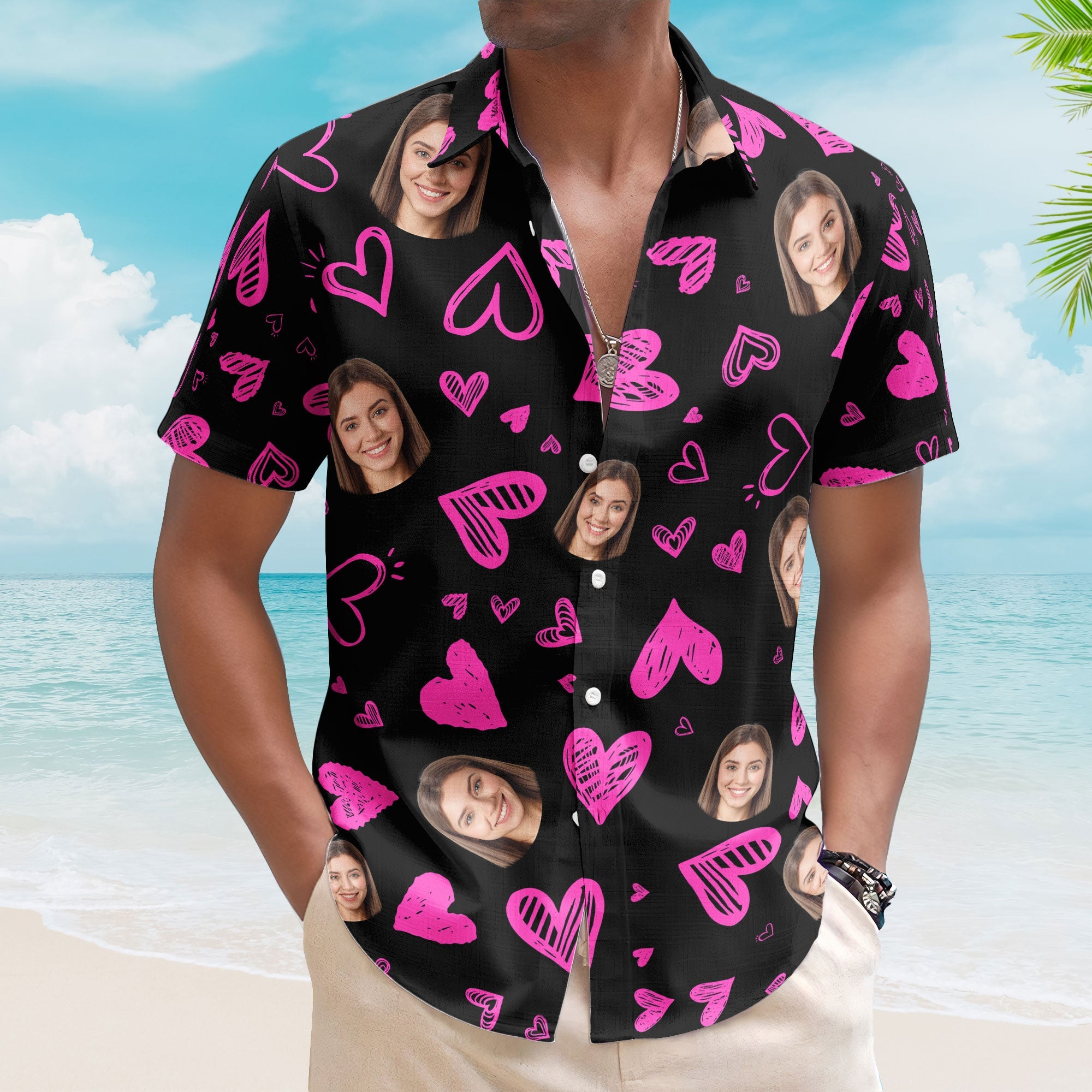 Funny Heart Custom Face Valentine's Day Gift - Custom Photo Hawaiian Shirts