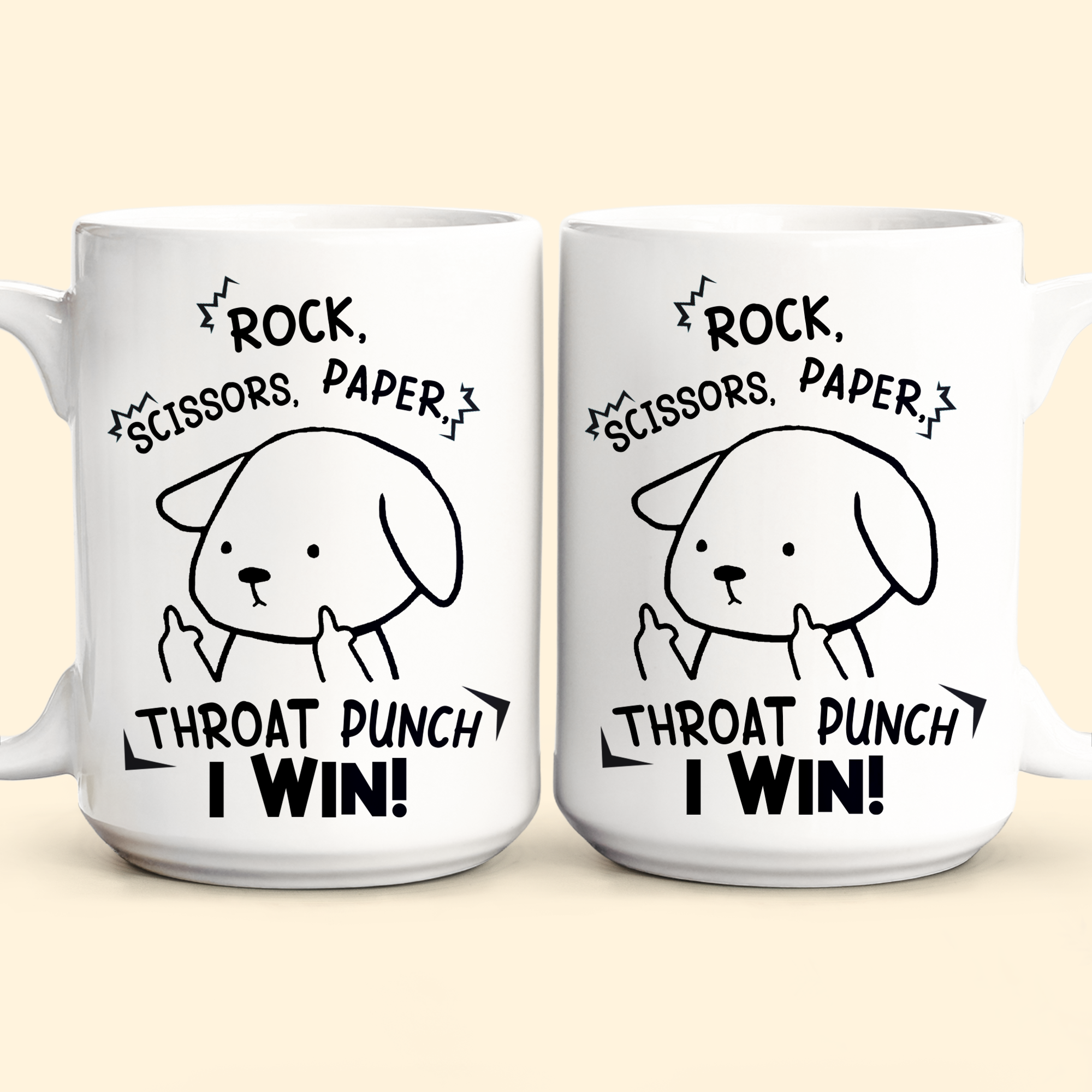 Funny Mug - Rock Paper Scissors Throat Punch I Win - Fun Gifts For Coworker, Friends, Boss - Personalized Mug