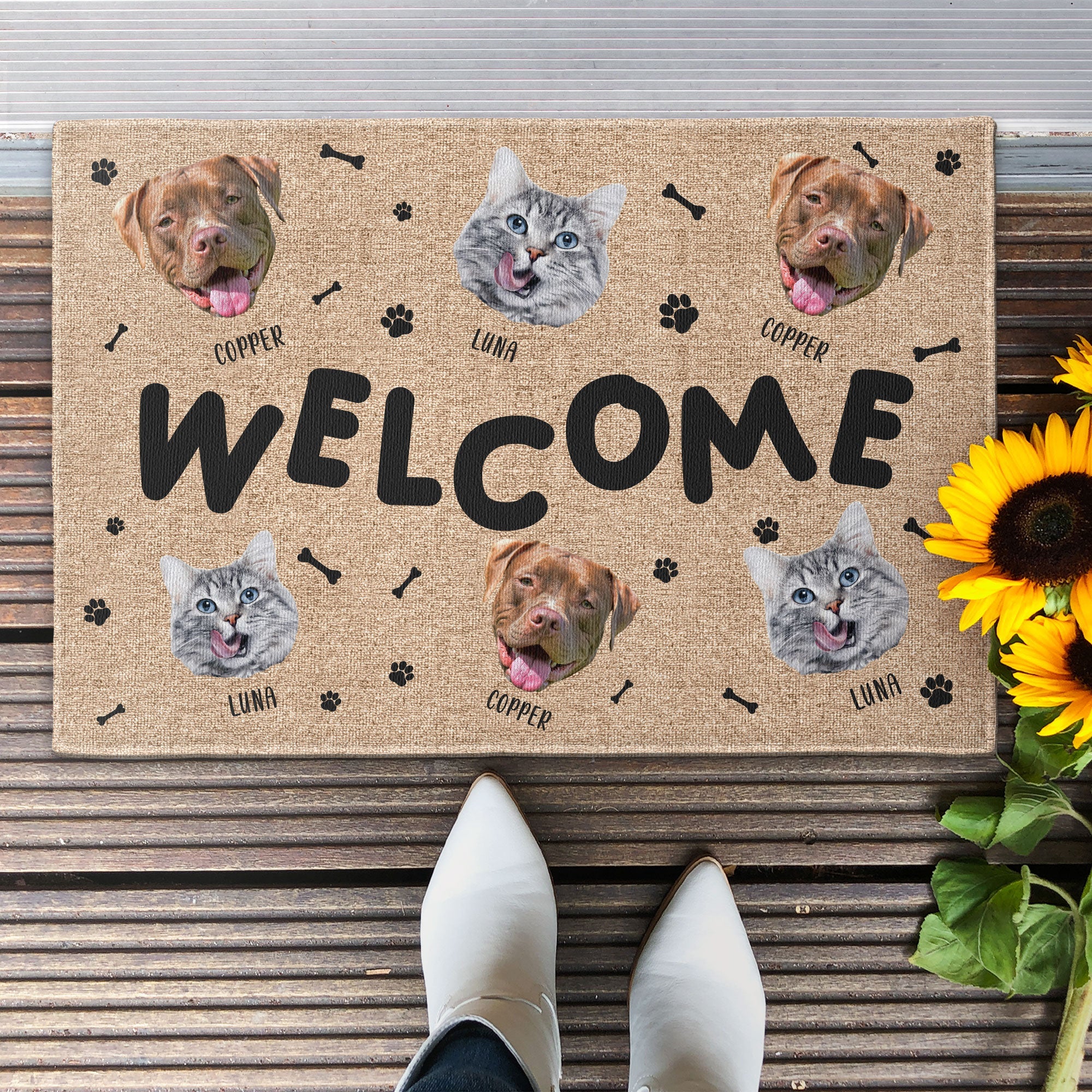 Funny Pet Face Welcome - Personalized Photo Doormat