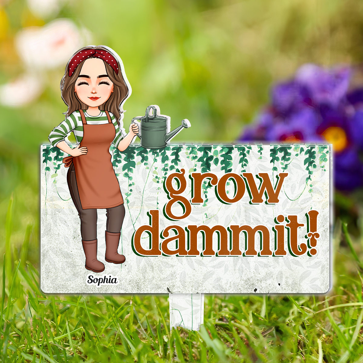 Funny Sign Grow Dammit! - Personalized Garden Stake