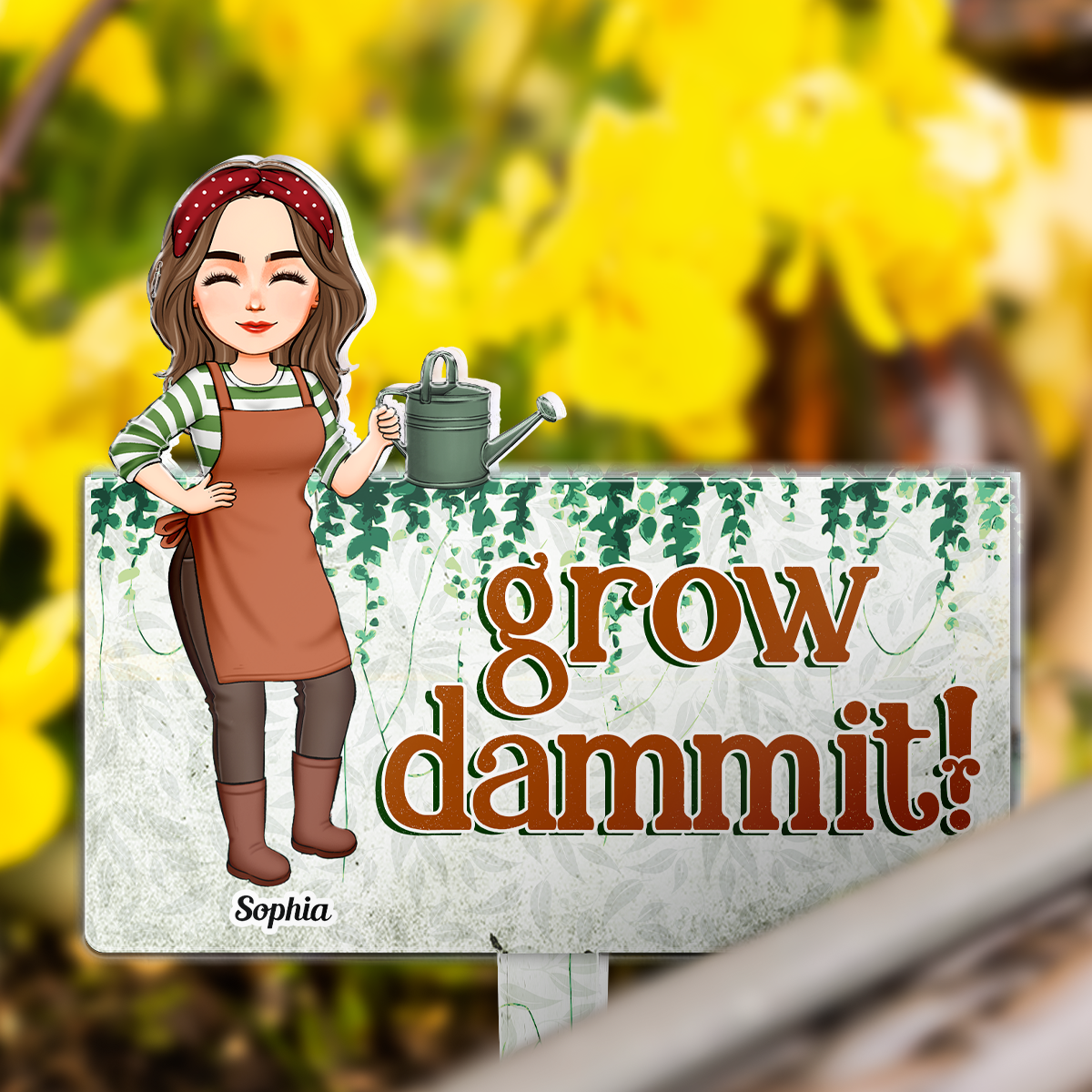 Funny Sign Grow Dammit! - Personalized Garden Stake