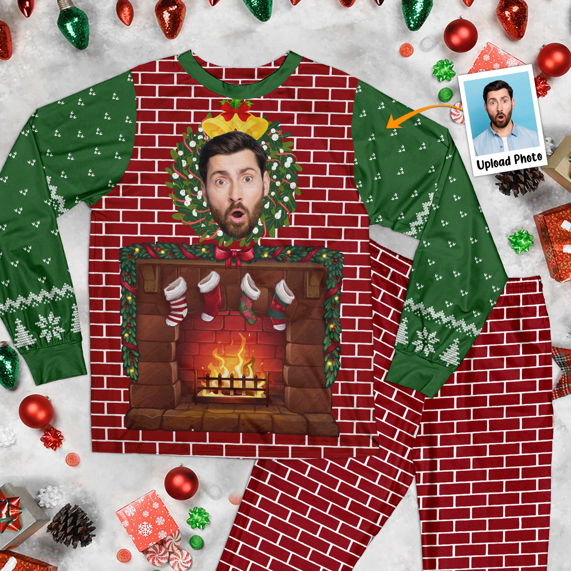 Funny Walking Fireplace - Personalized Photo Pajamas Set