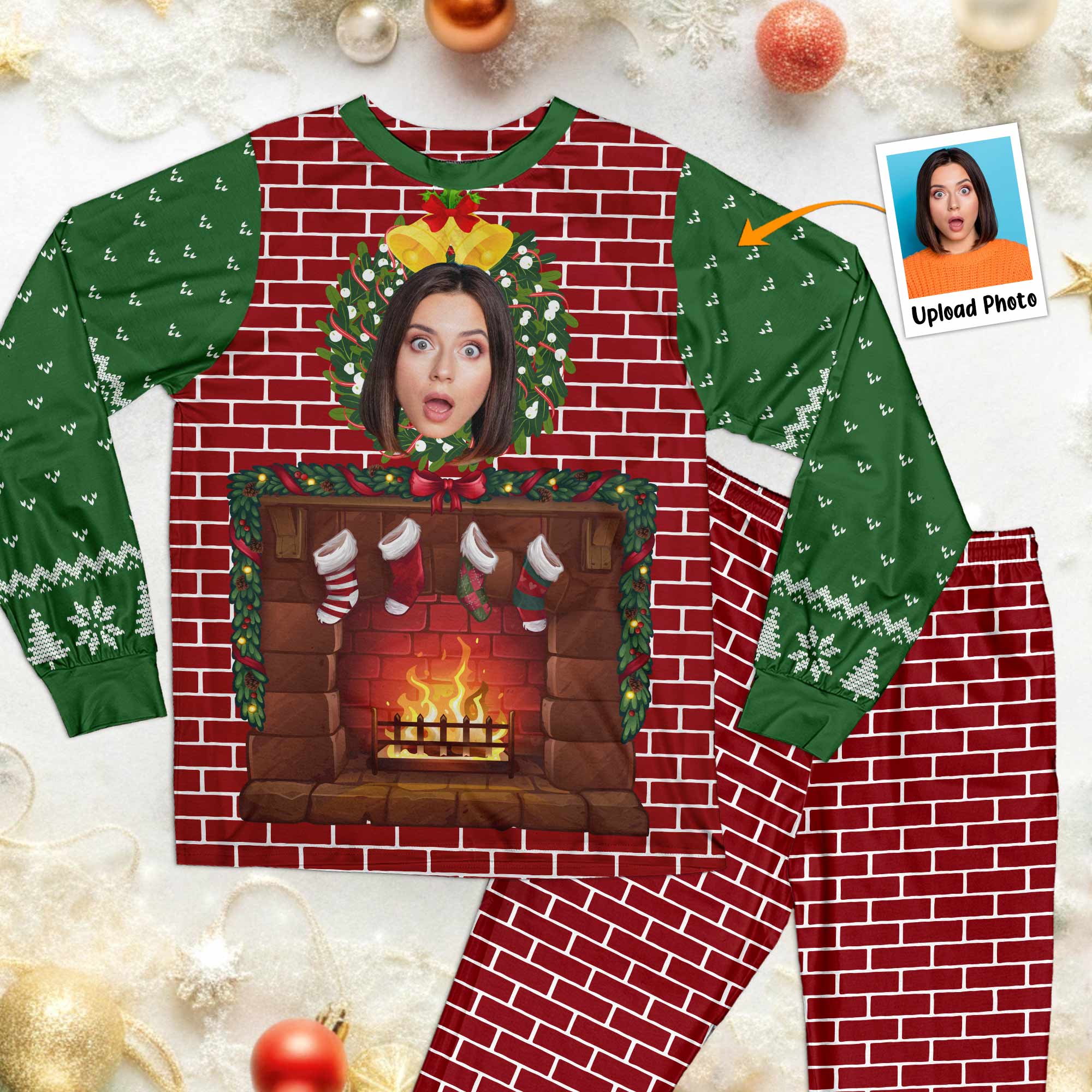 Funny Walking Fireplace - Personalized Photo Pajamas Set