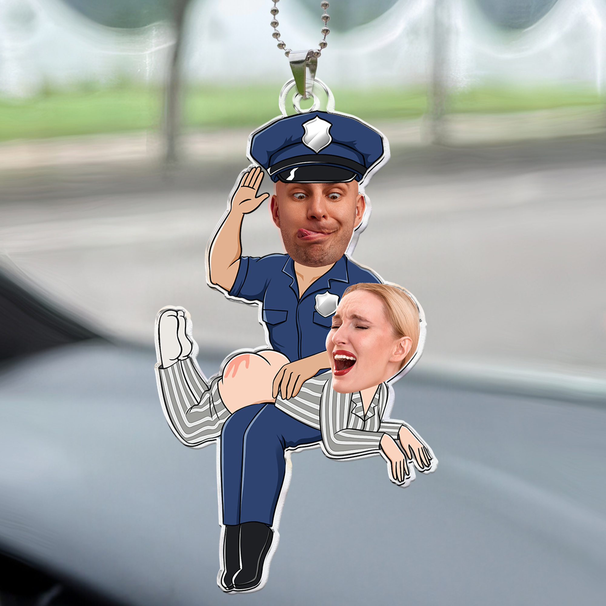 Funny Crime Couples - Anniversary & Valentines Day Naughty Gifts - Personalized Rear View Mirror Accessory