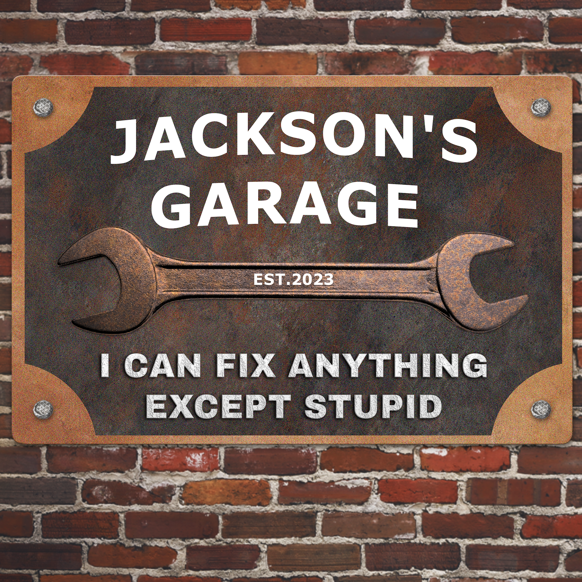 Garage I Can Fix Anything Except Stupid - Personalized Metal Sign