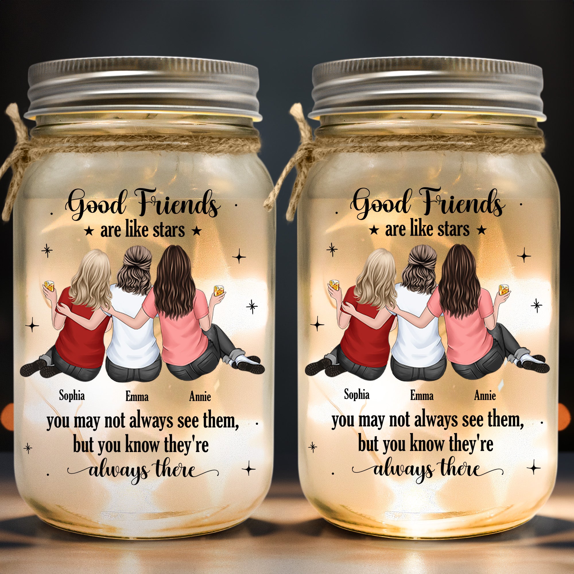 Gift For Besties Good Friends Are Like Stars - Personalized Mason Jar Light