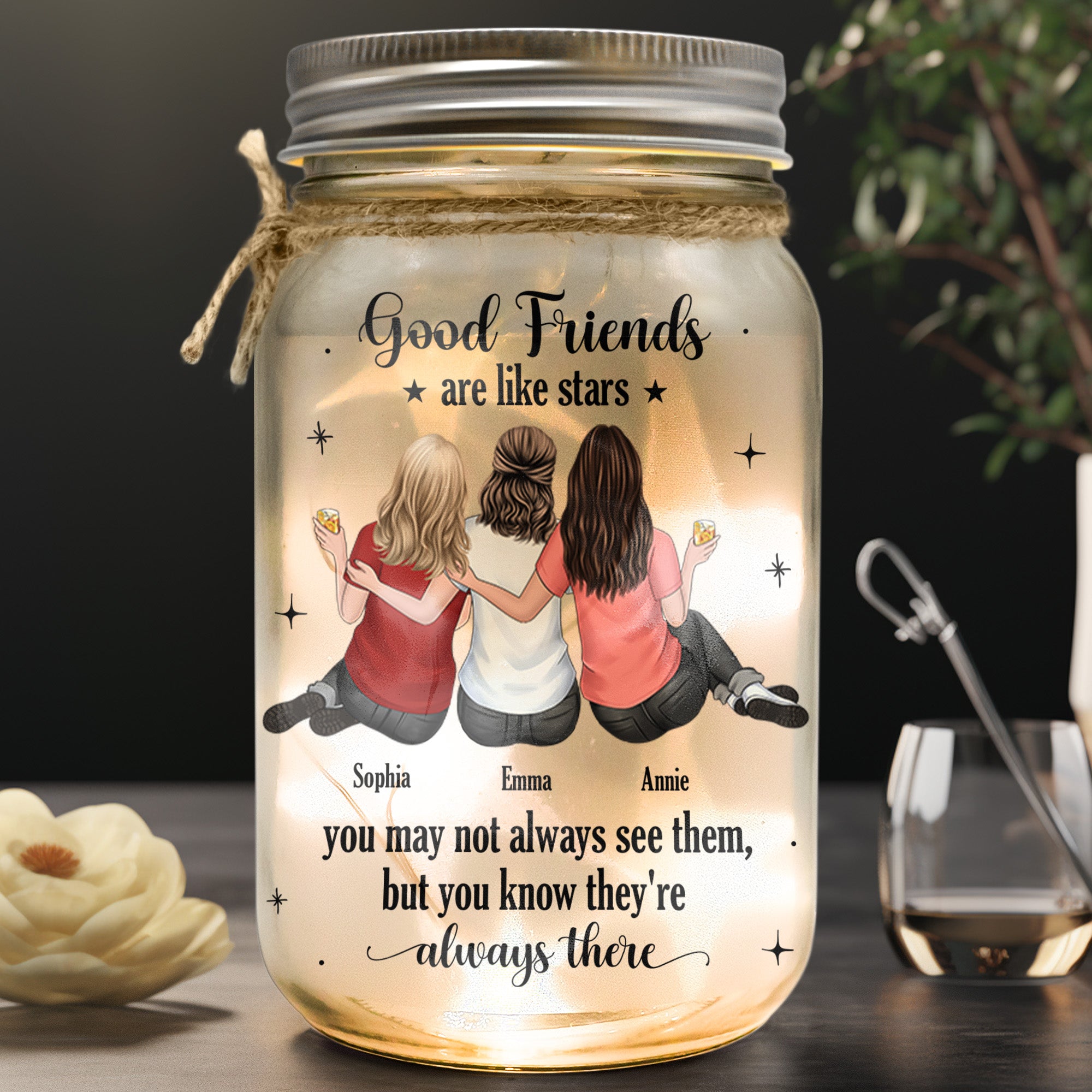 Gift For Besties Good Friends Are Like Stars - Personalized Mason Jar Light