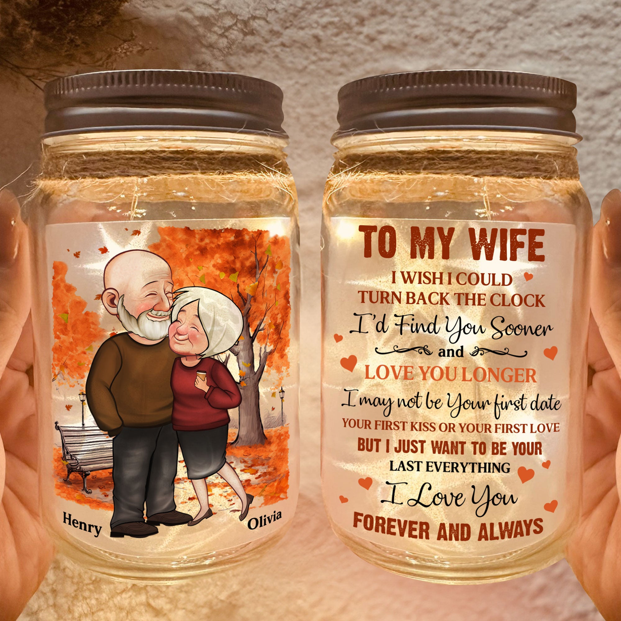 Gift For Wife I Wish I Could Turn Back The Clock - Personalized Mason Jar Light