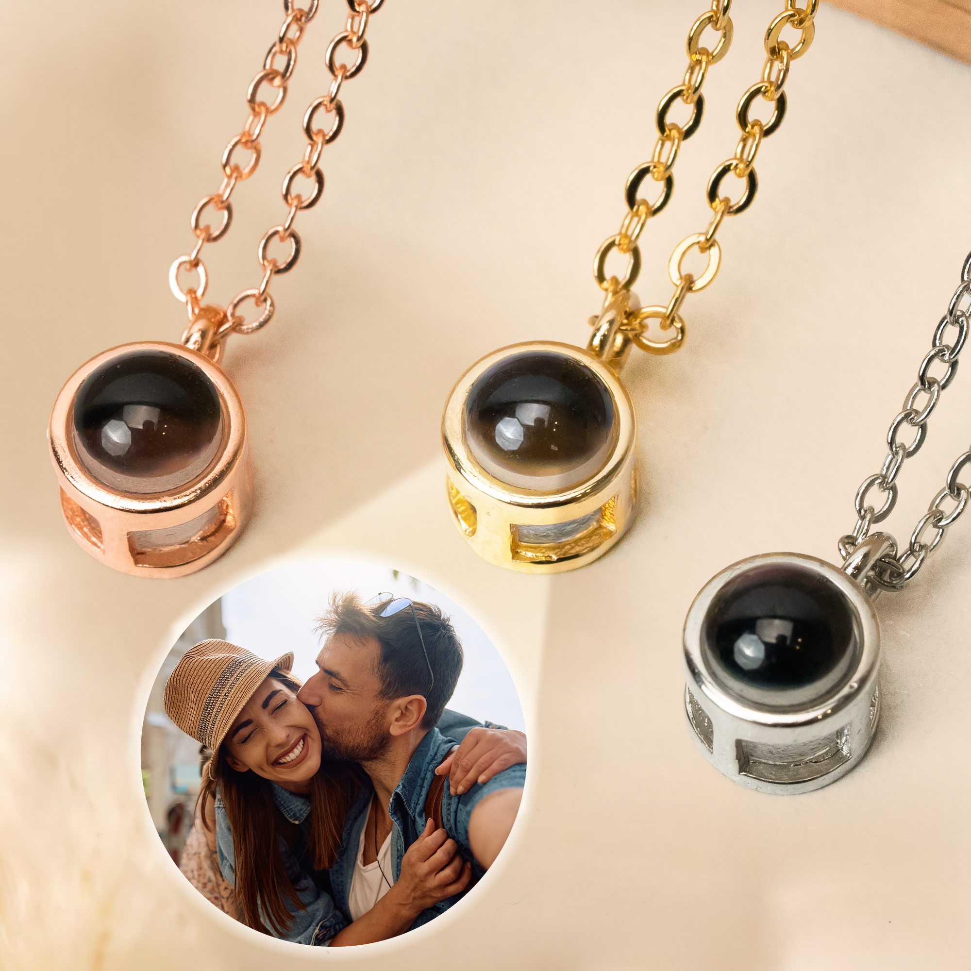 Gift For Couple Wife Girlfriend - Personalized Photo Projection Necklace