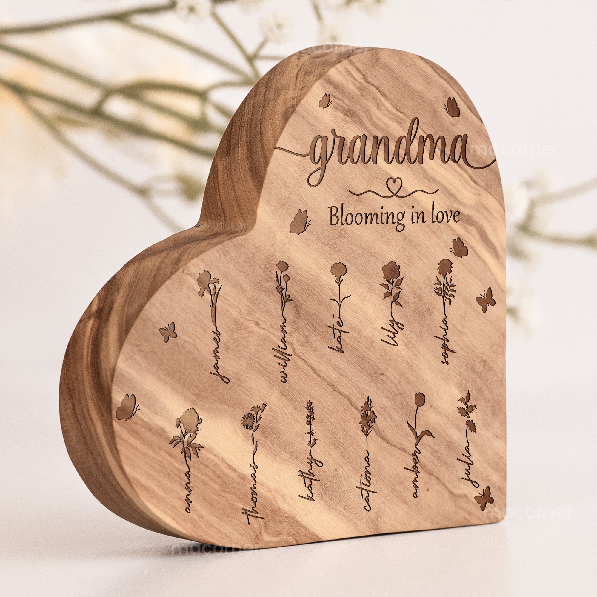 Gift For Grandma Mom Blooming In Love - Personalized Engraved Wood Plaque