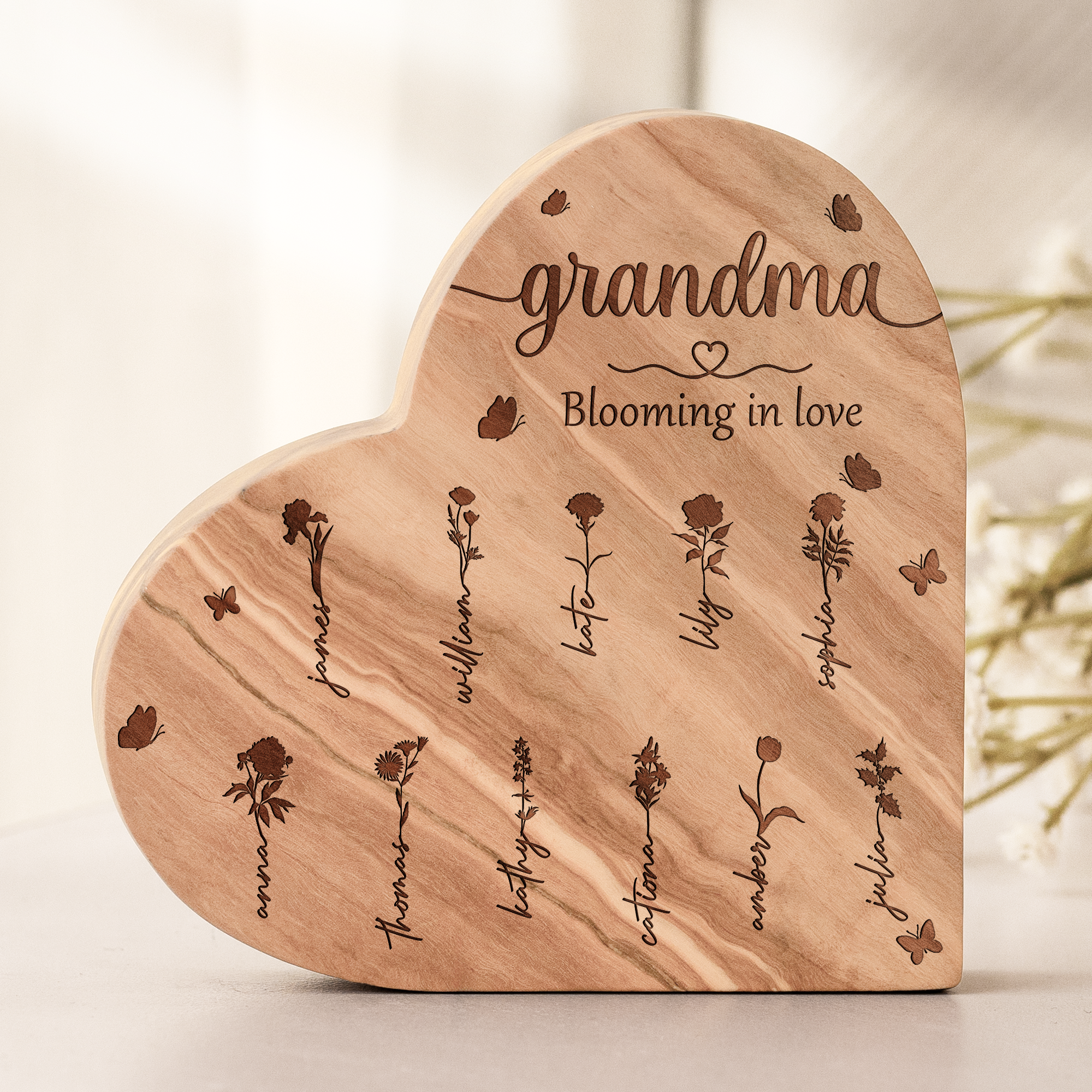 Gift For Grandma Mom Blooming In Love - Personalized Engraved Wood Plaque