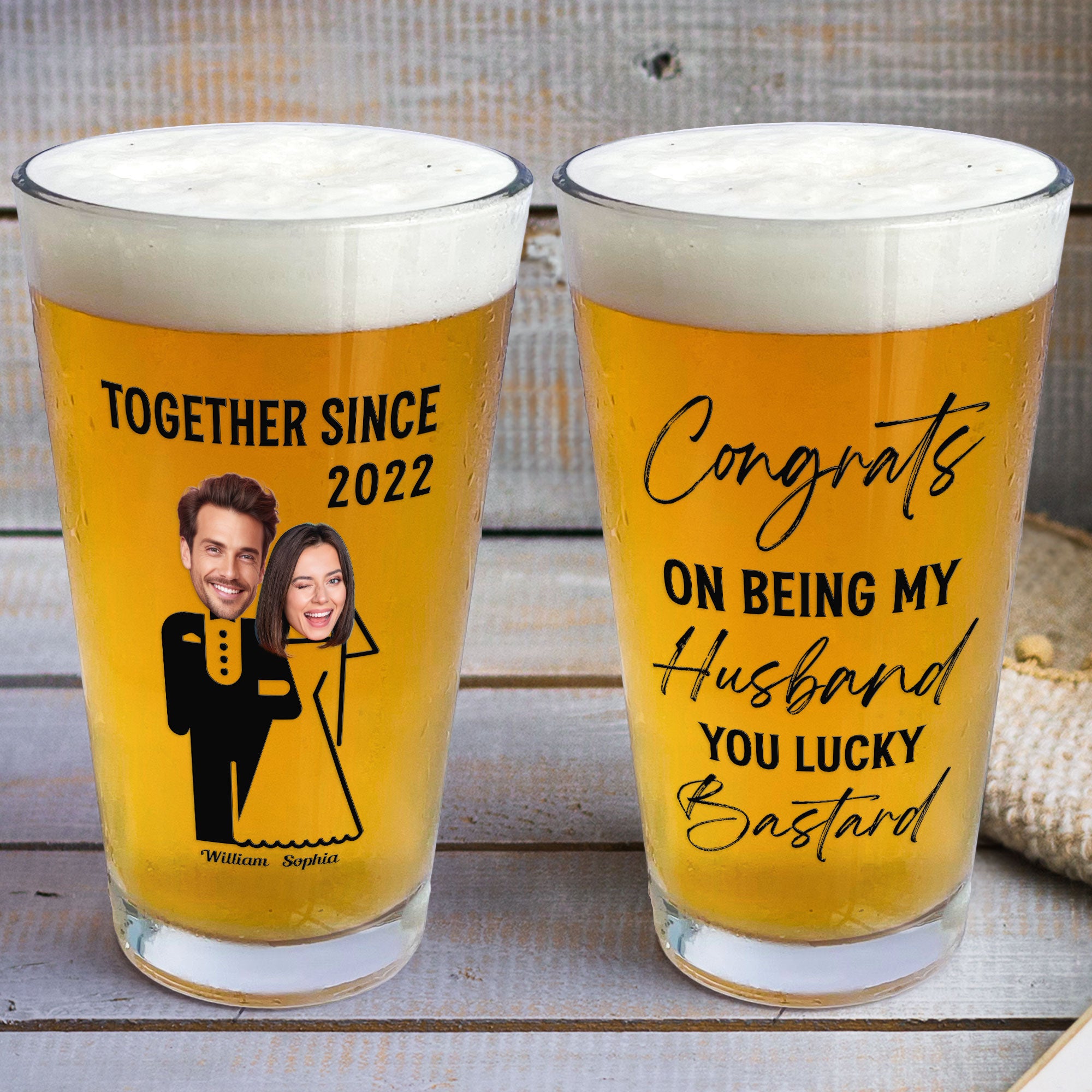 Gift For Husband Congrats On Being My Husband - Personalized Photo Beer Glass