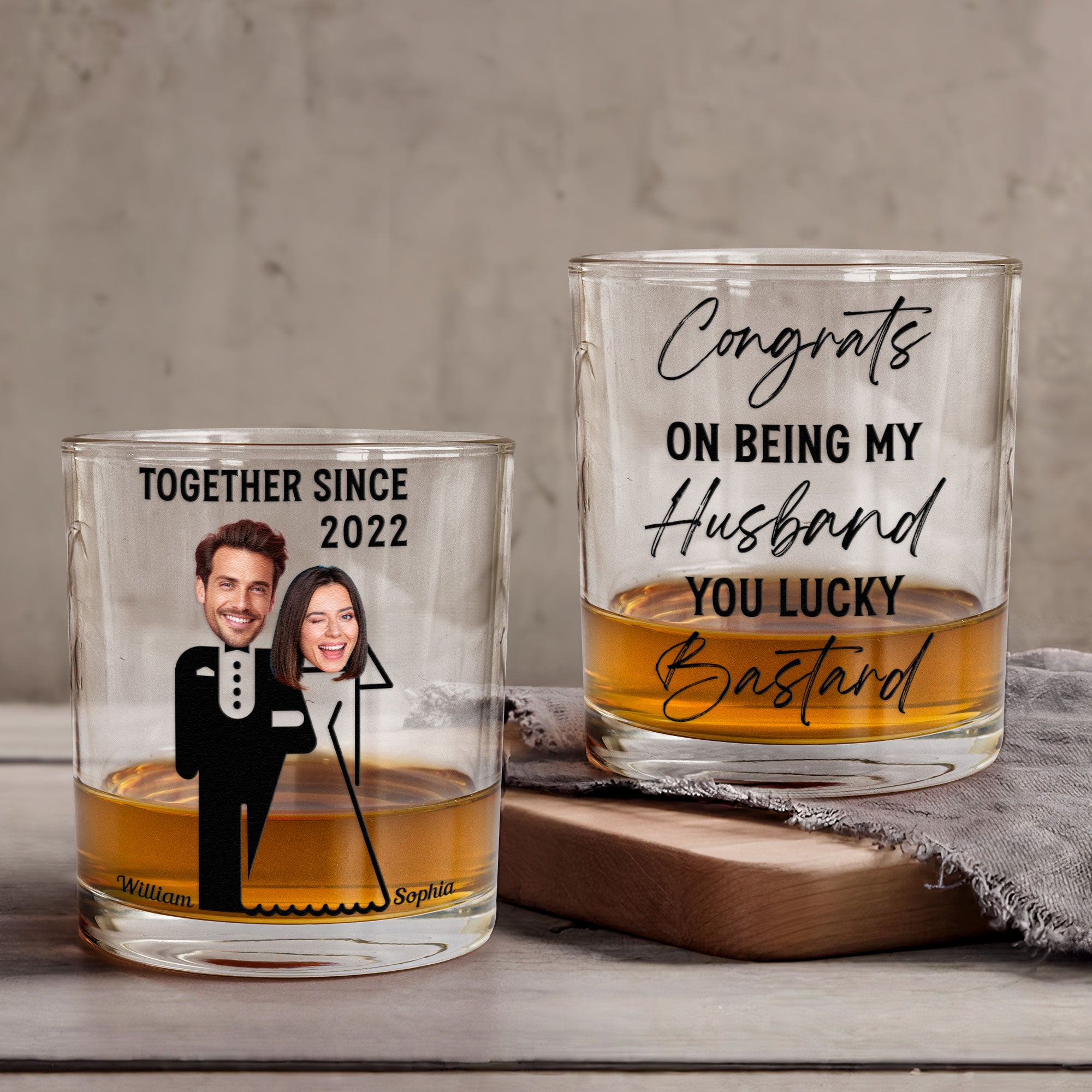 Gift For Husband You Lucky Bastard - Personalized Photo Whiskey Glass