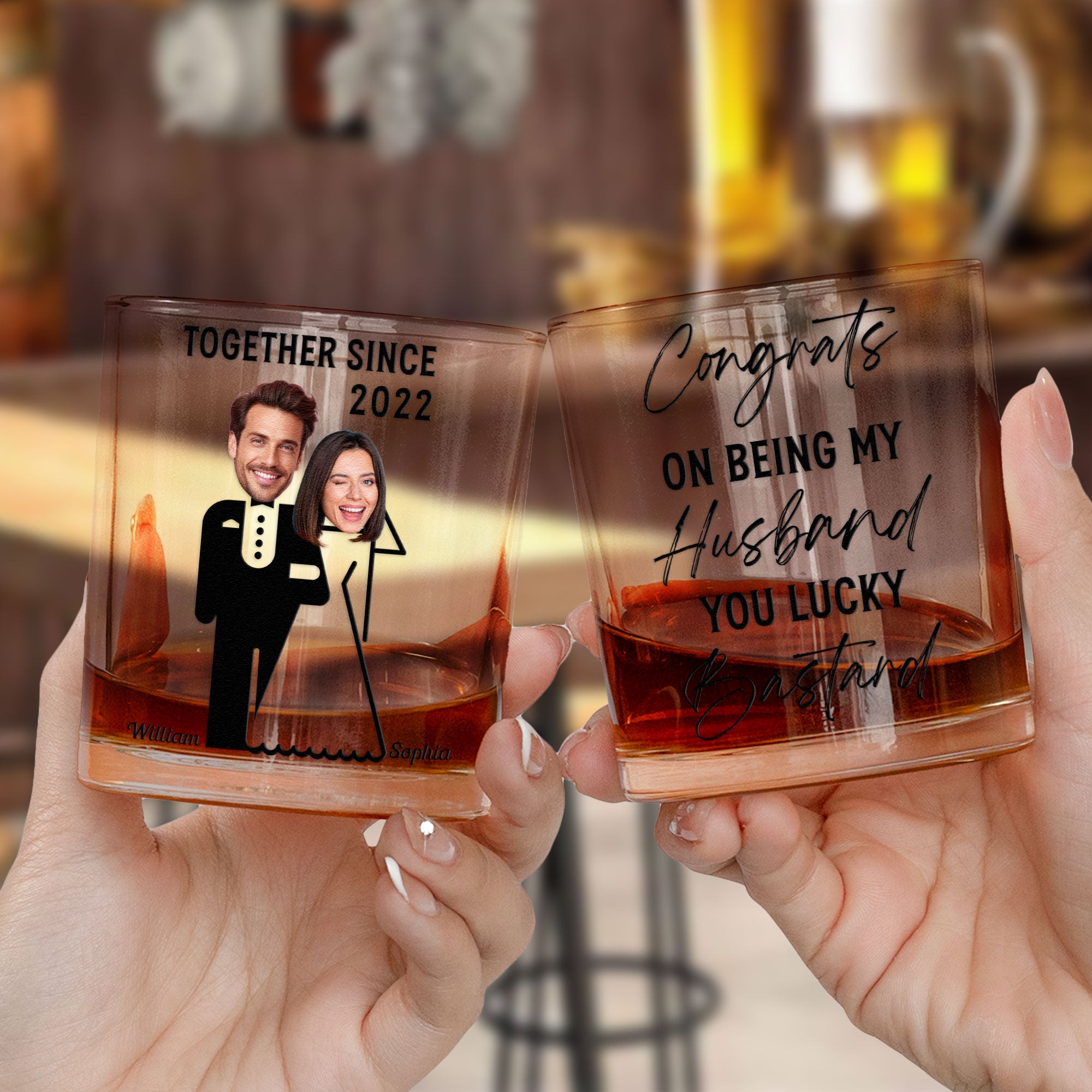 Gift For Husband You Lucky Bastard - Personalized Photo Whiskey Glass