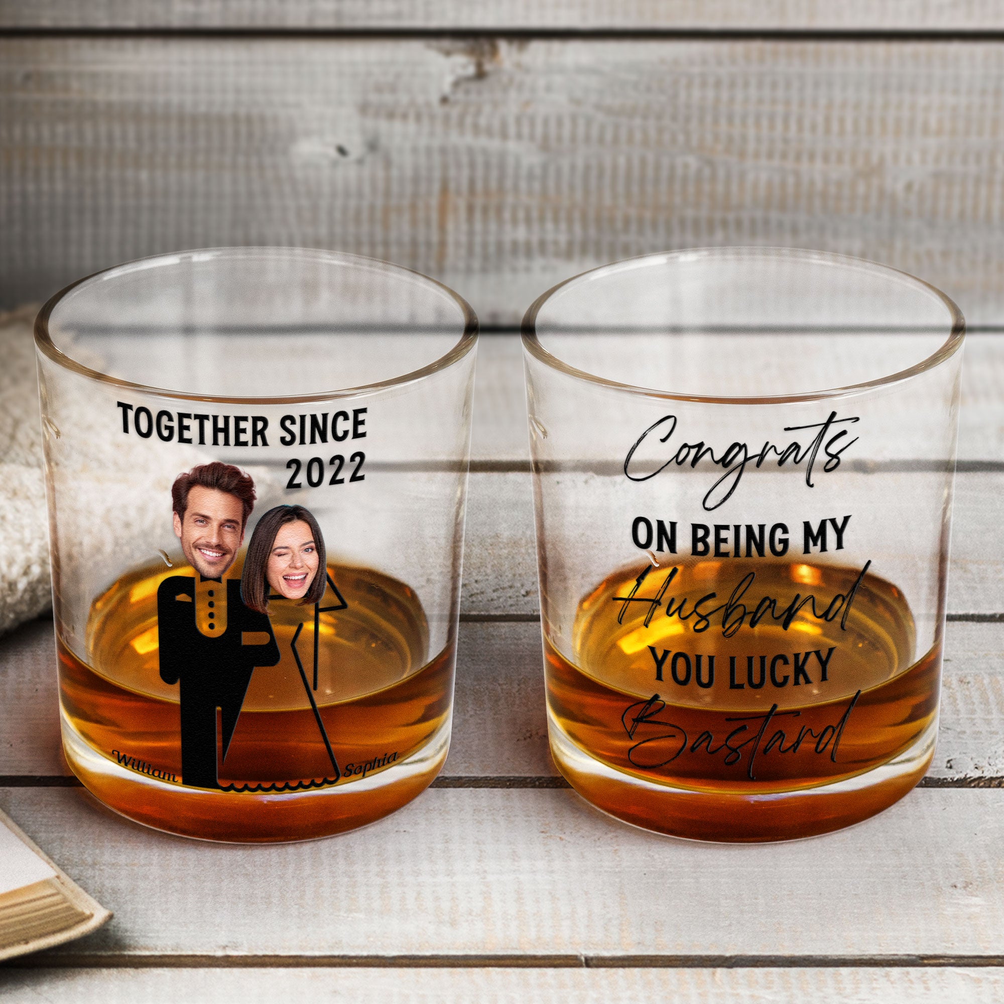 Gift For Husband You Lucky Bastard - Personalized Photo Whiskey Glass