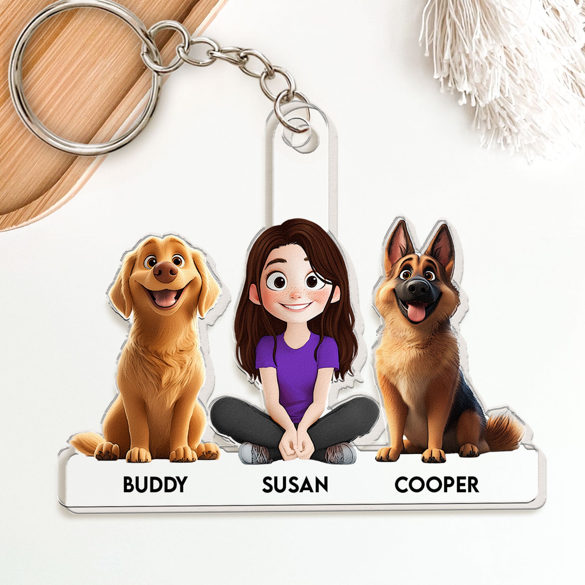 Girl And Dogs - Personalized Acrylic Keychain