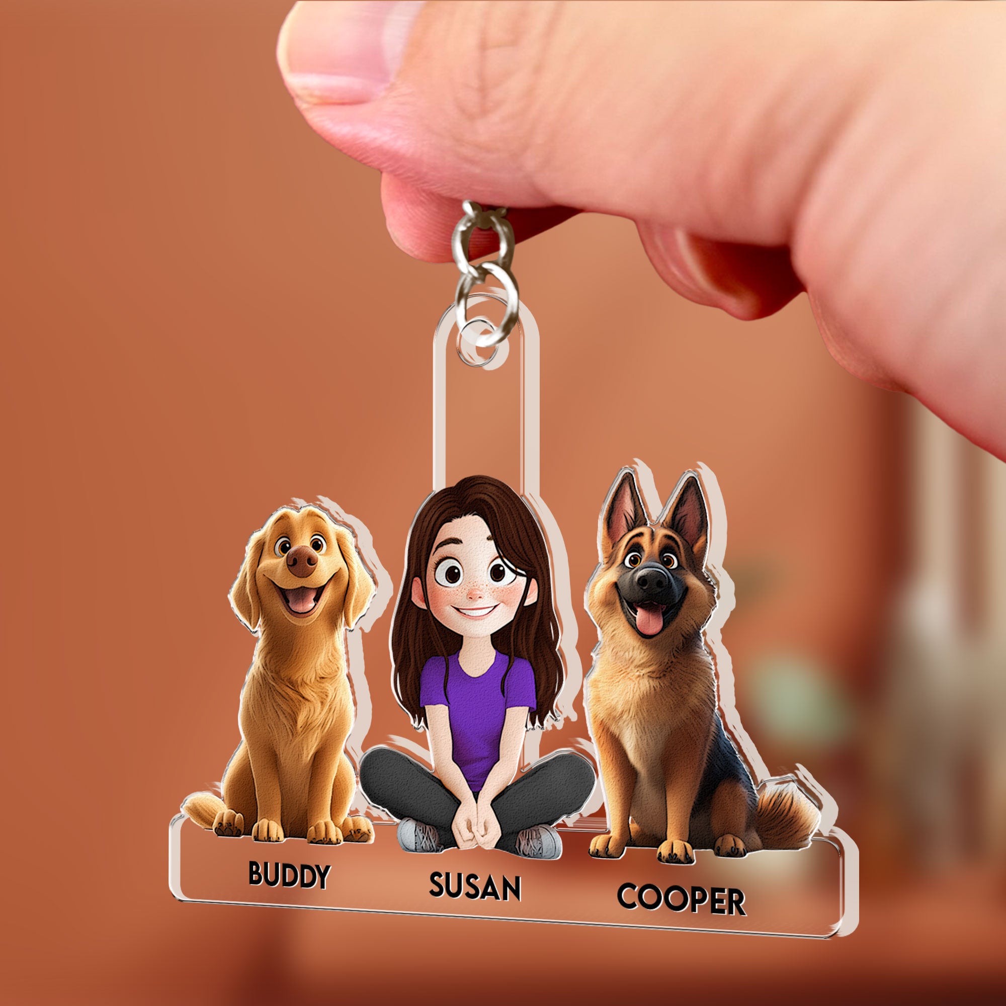 Girl And Dogs - Personalized Acrylic Keychain