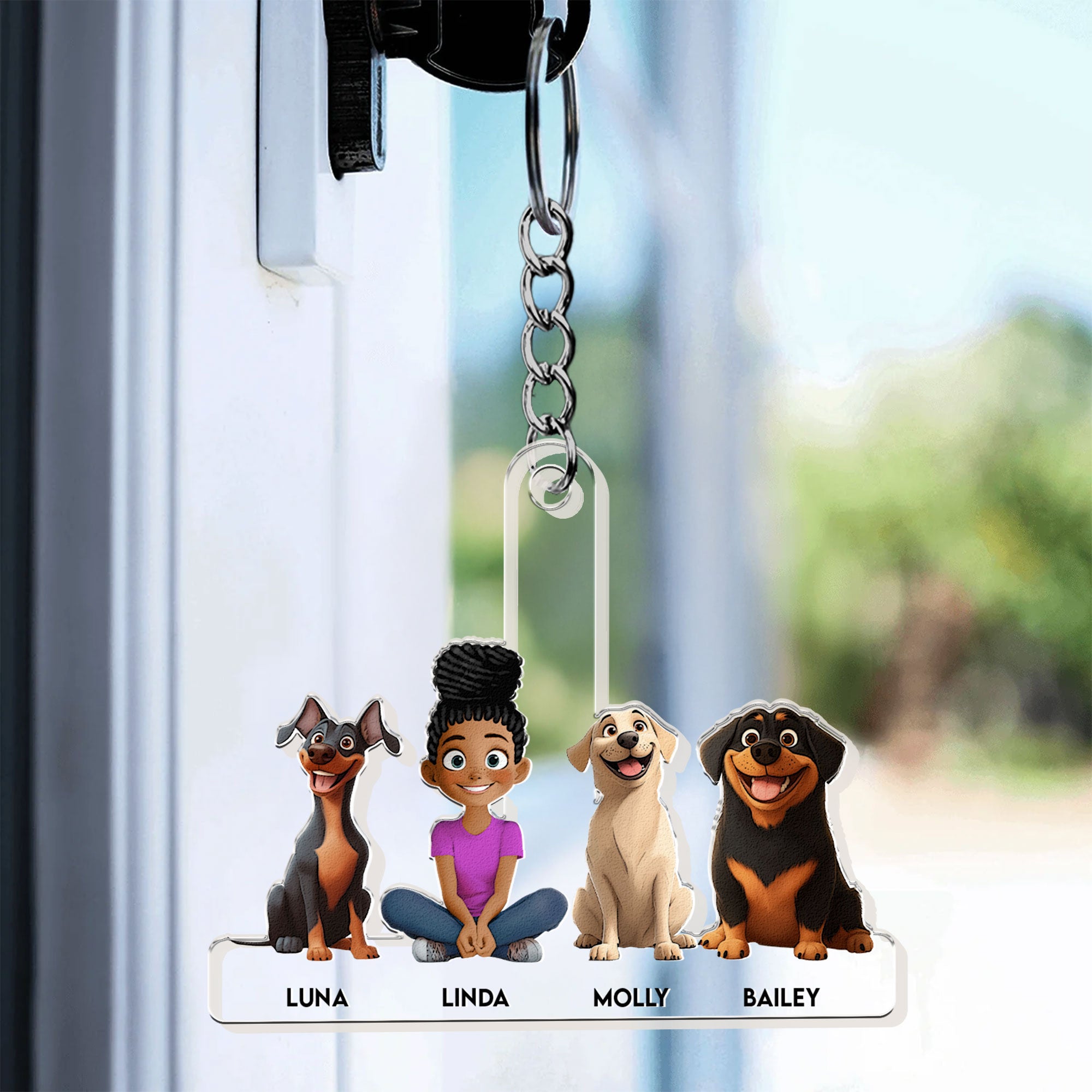 Girl And Dogs - Personalized Acrylic Keychain