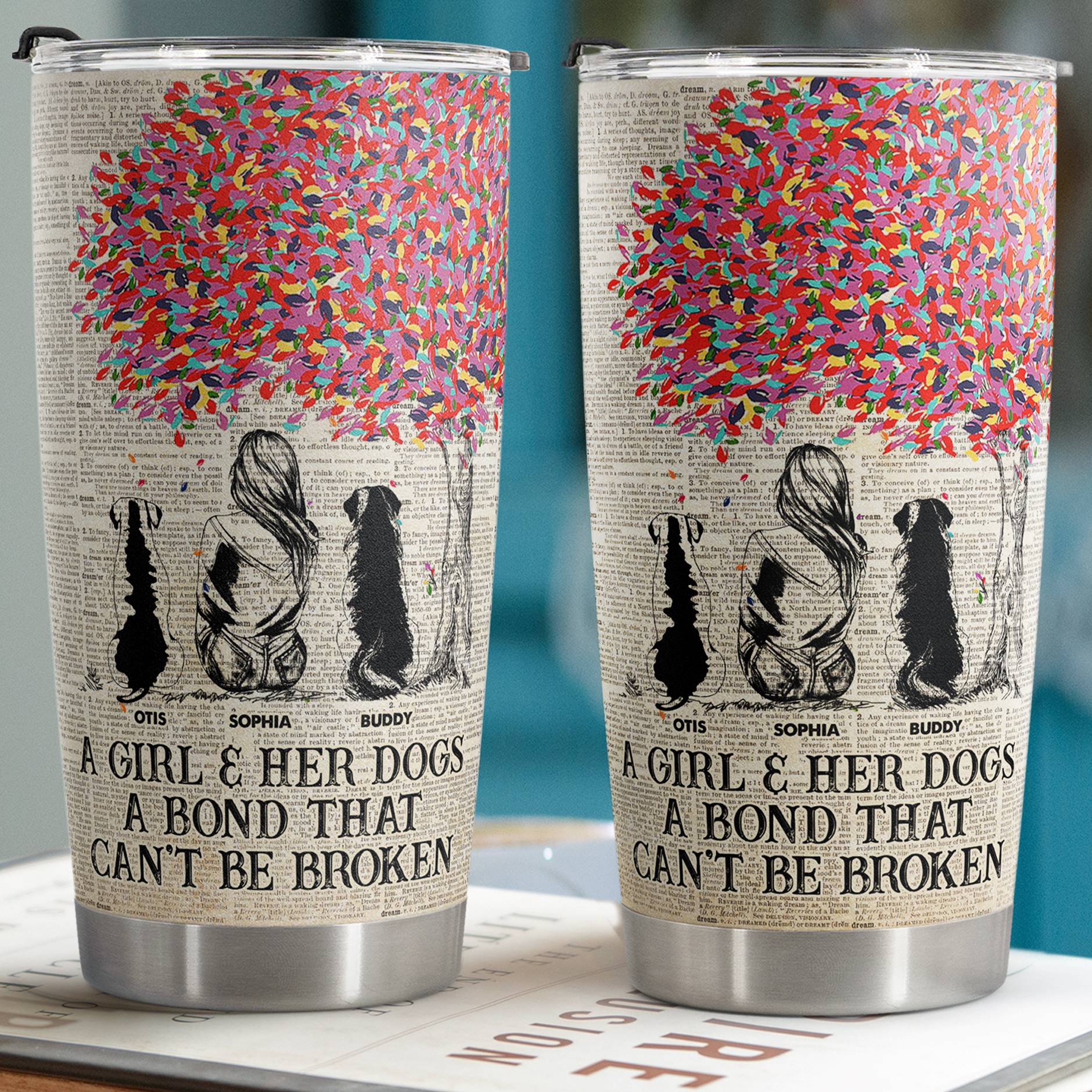 Girl And Dogs A Bond Can't Be Broken - Sketch Version - Personalized Tumbler Cup