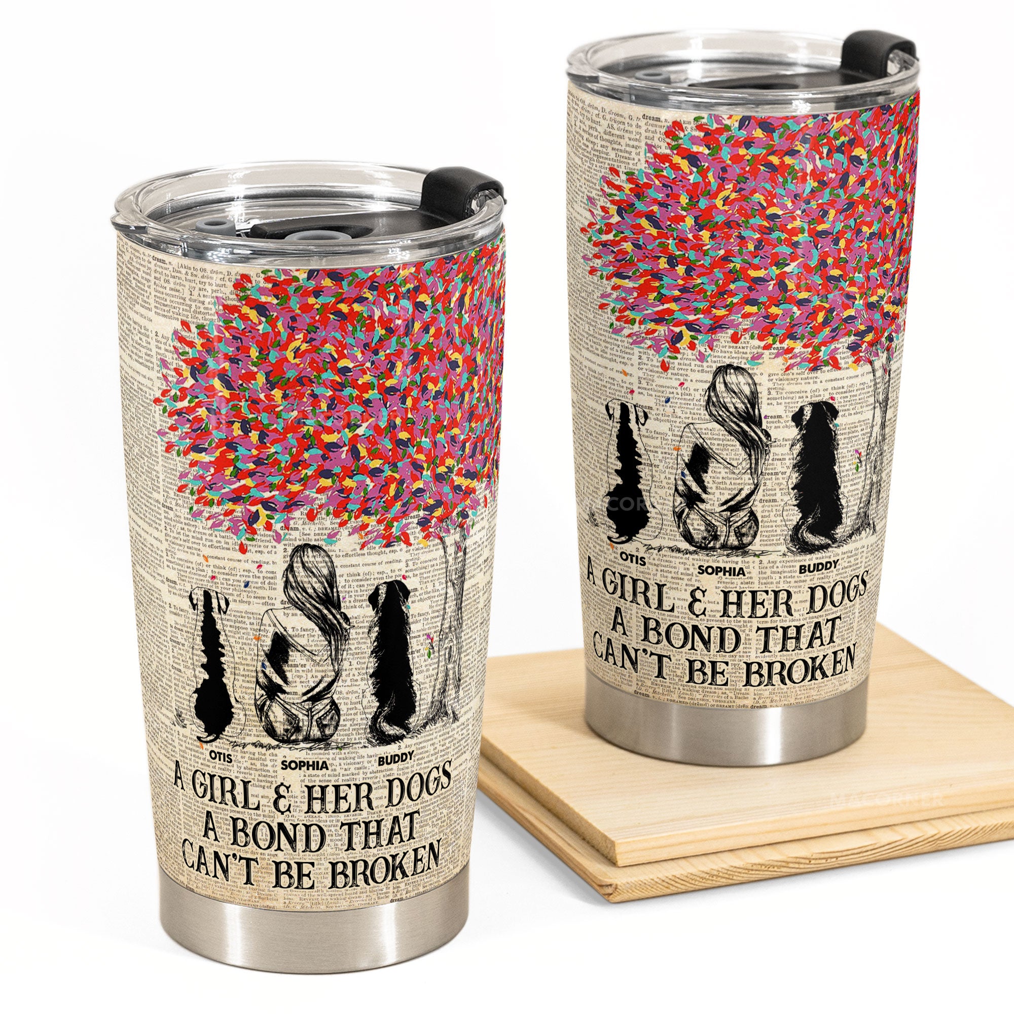 Girl And Dogs A Bond Can't Be Broken - Sketch Version - Personalized Tumbler Cup