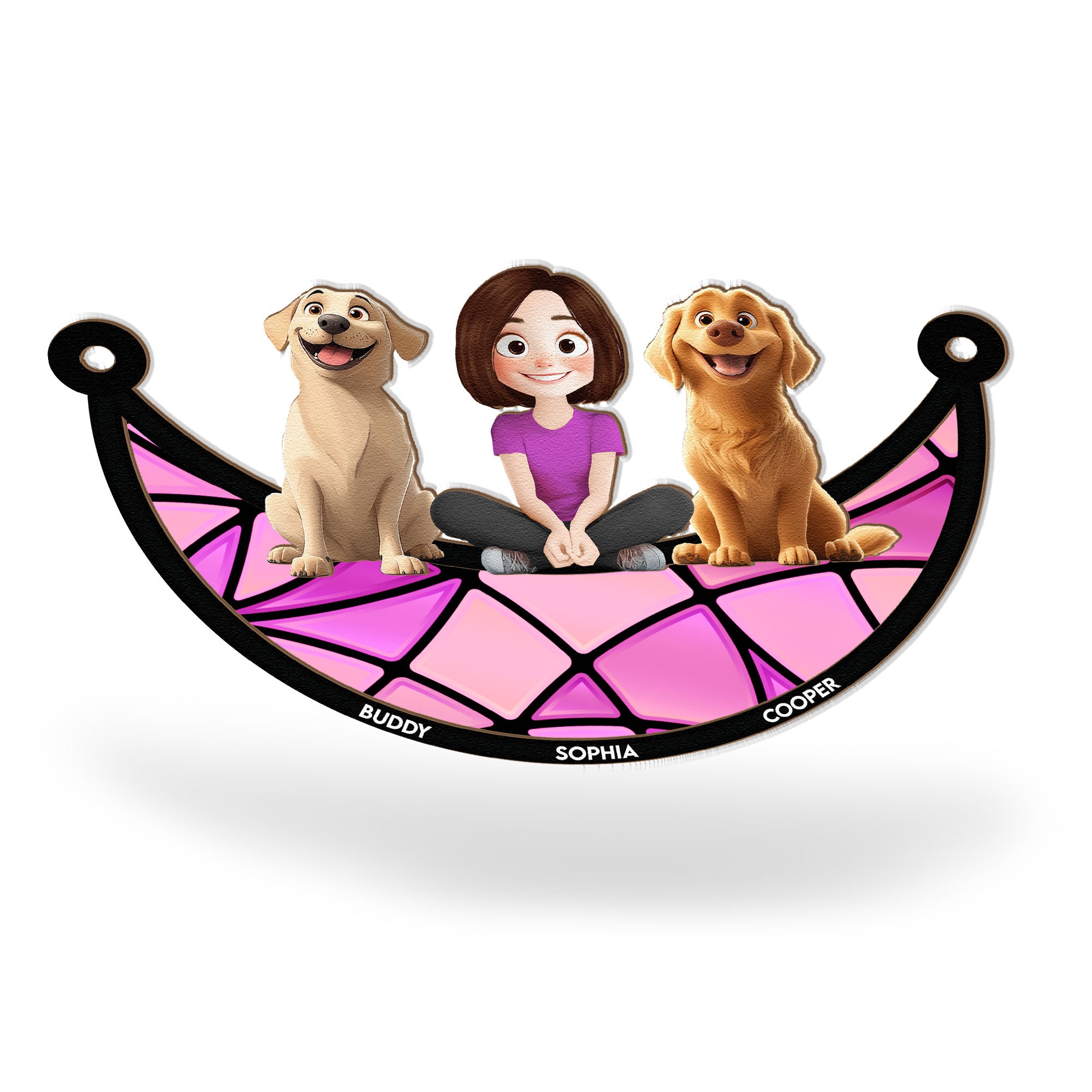 Girl And Her Dogs - Personalized Window Hanging Suncatcher Ornament