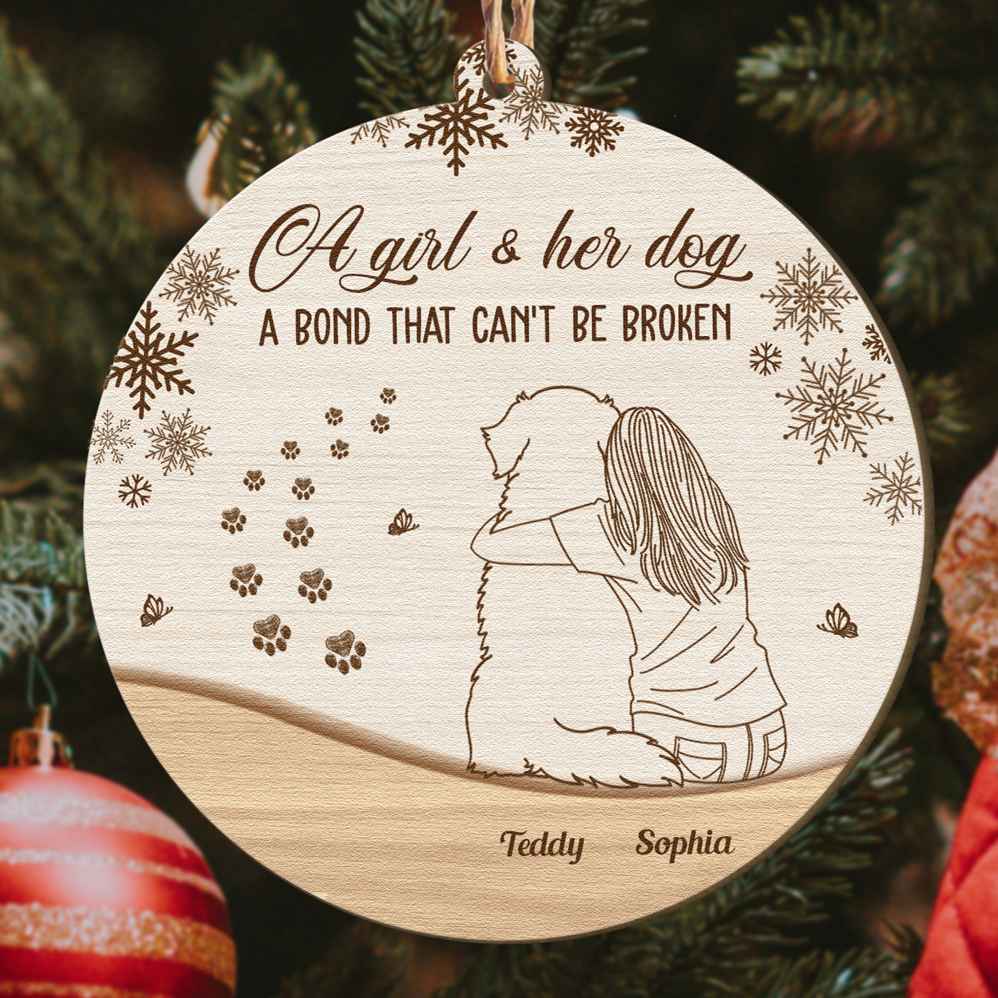 Girl & Dog Unbroken Bond - Christmas Gift For Dog Mom - Personalized Wooden Ornament