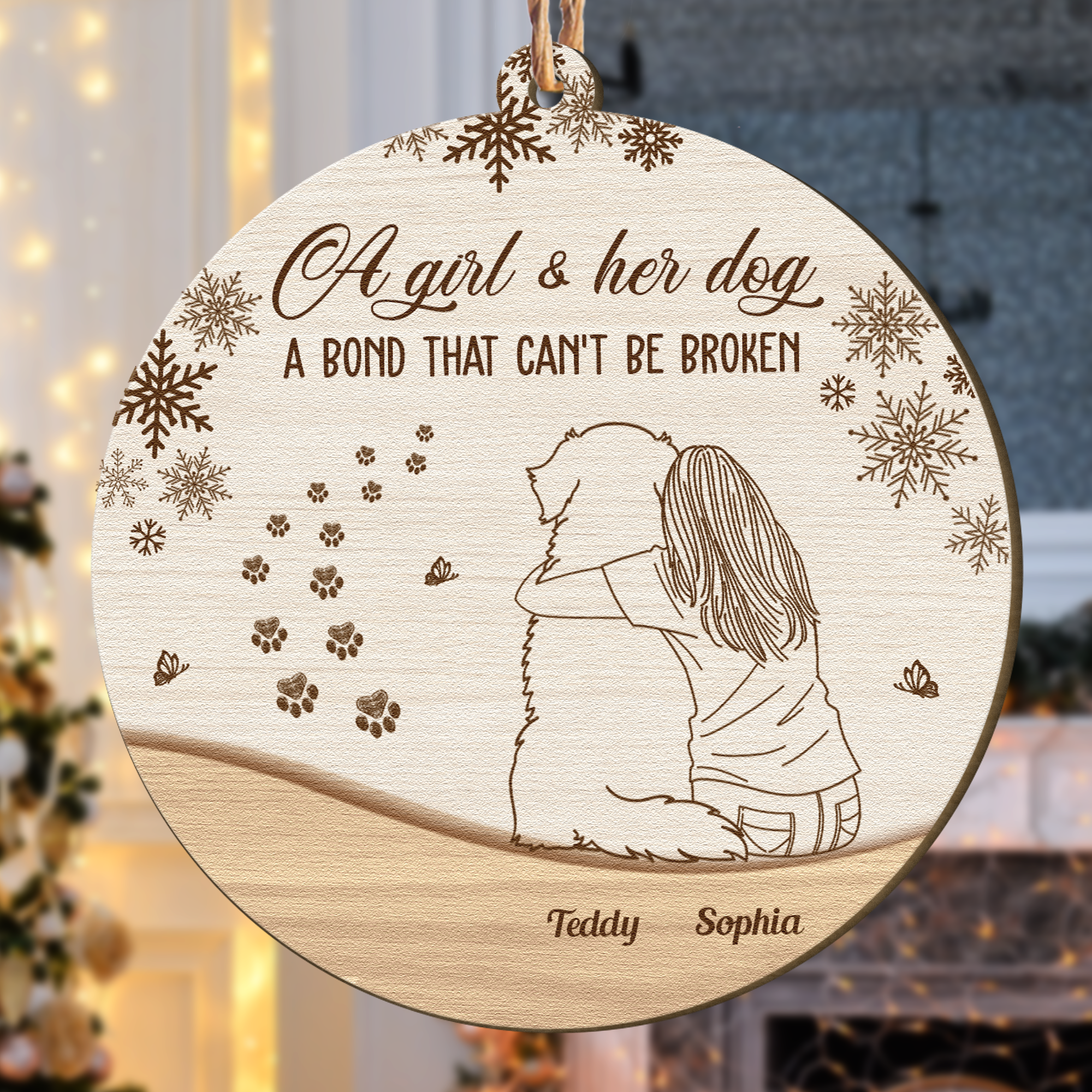 Girl & Dog Unbroken Bond - Christmas Gift For Dog Mom - Personalized Wooden Ornament