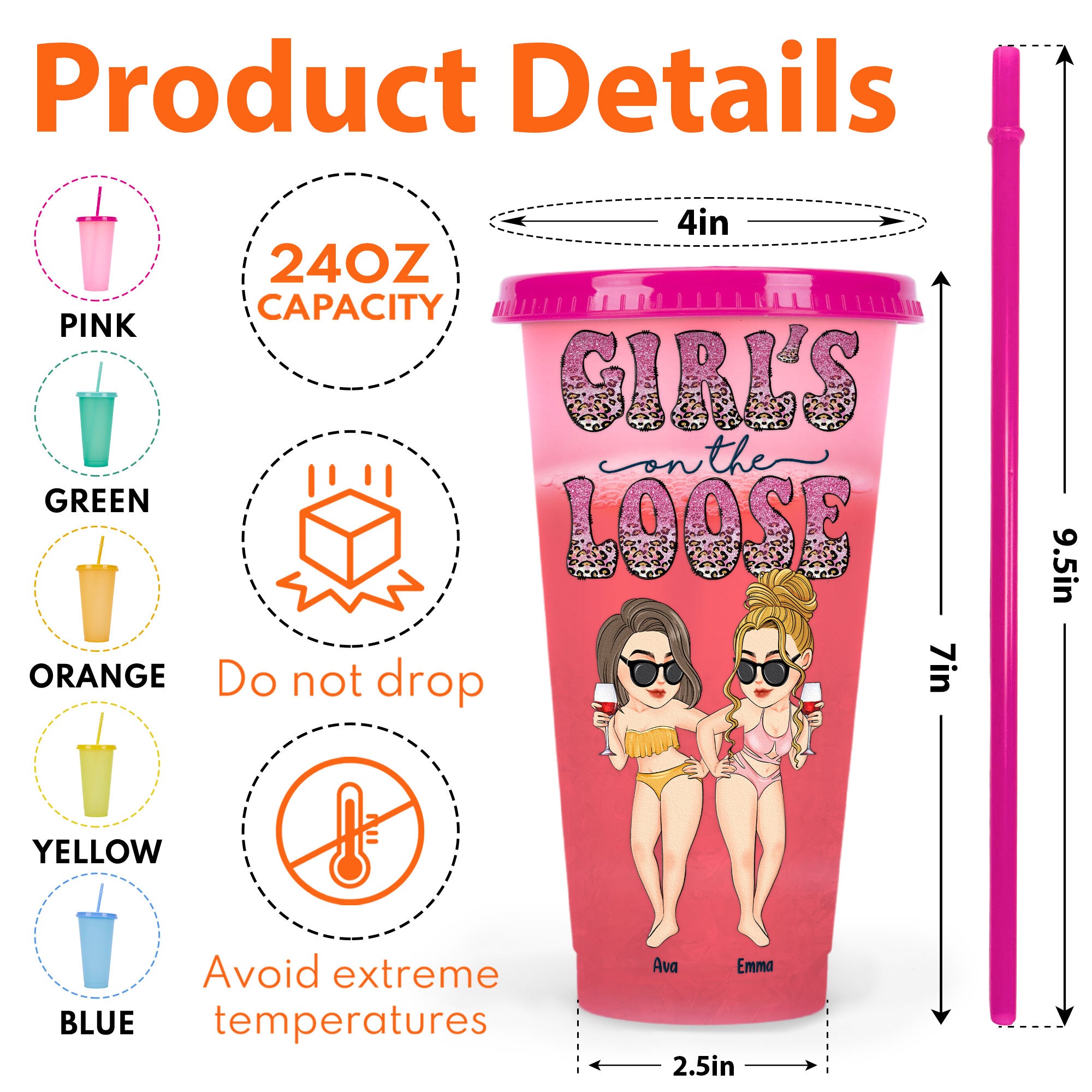 Girl's On The Loose - Personalized Color Changing Cup