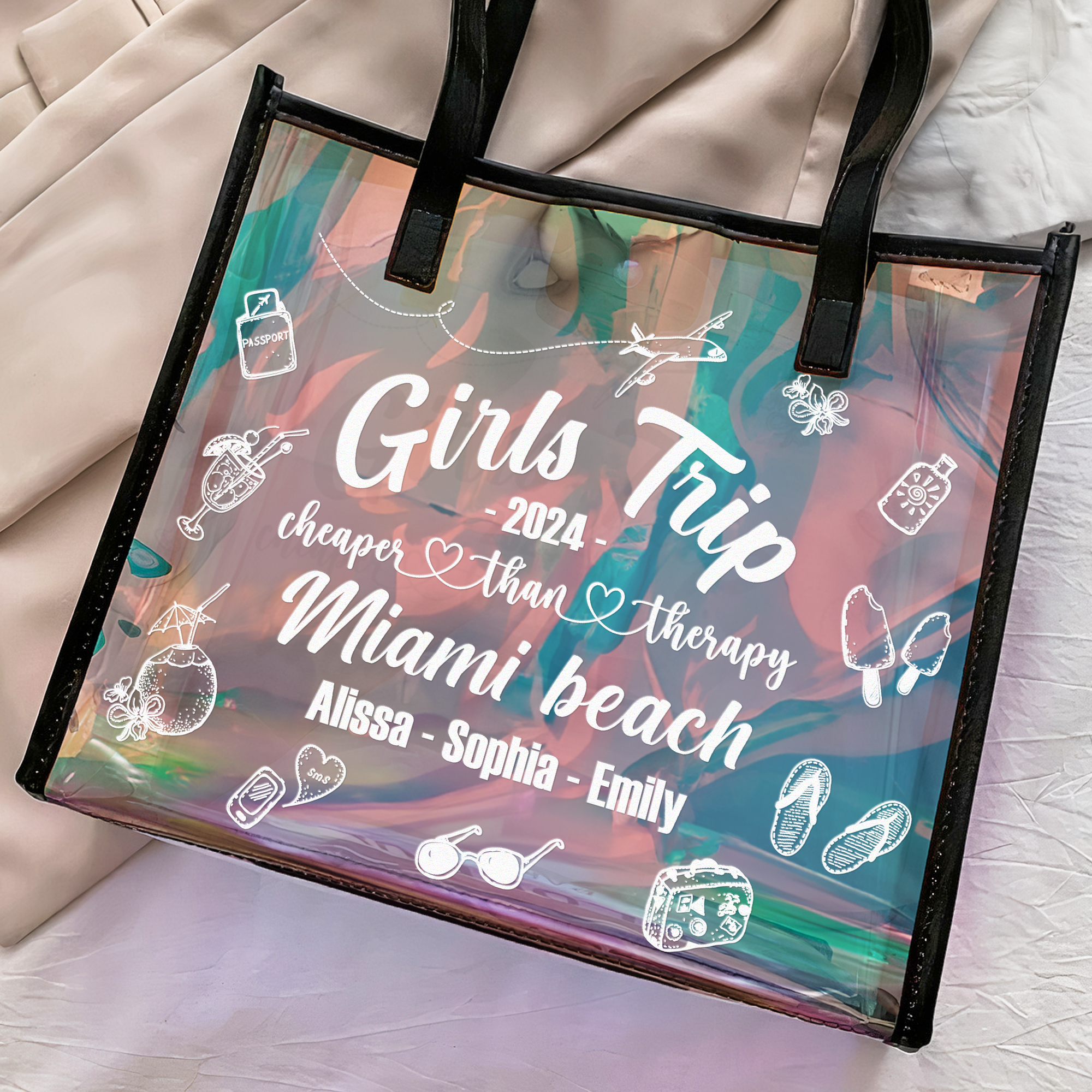 Girls Trip Cheaper Than Therapy - Personalized Holographic Tote