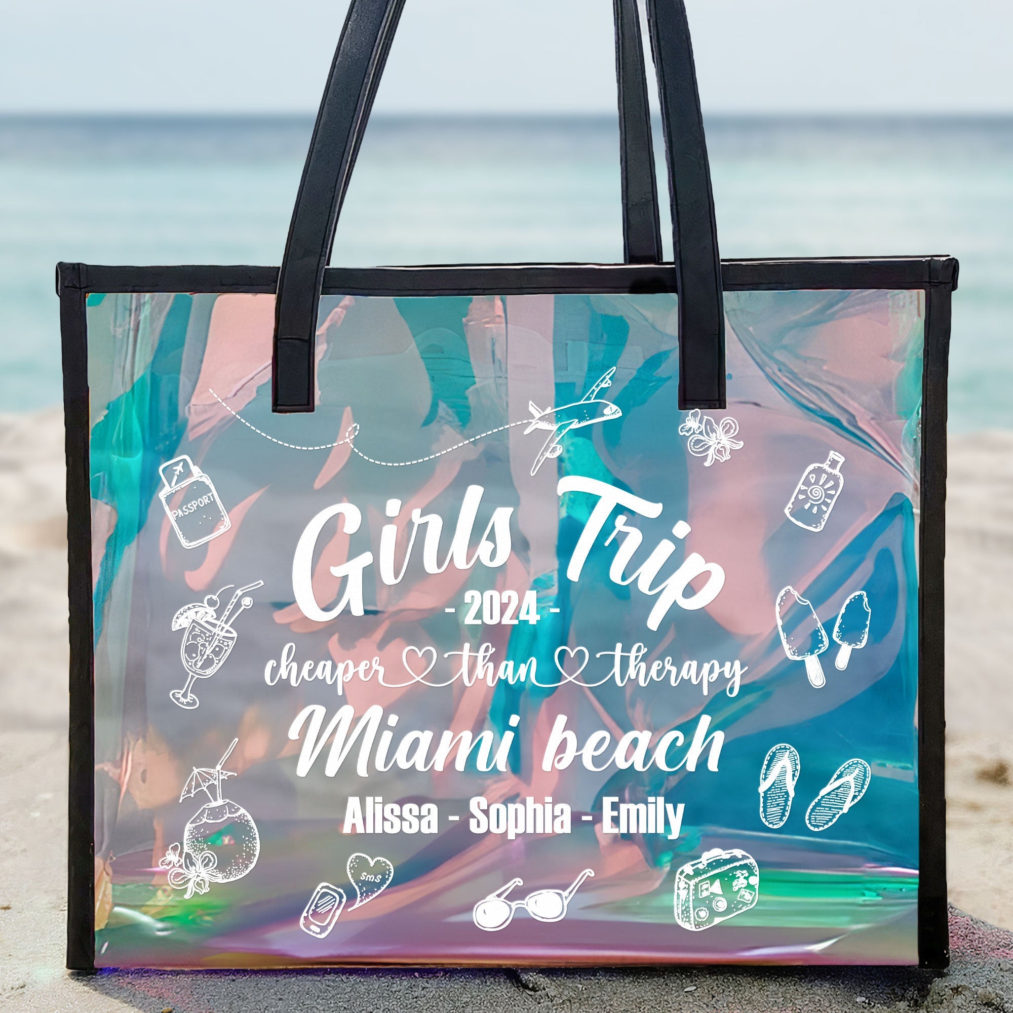 Girls Trip Cheaper Than Therapy - Personalized Holographic Tote