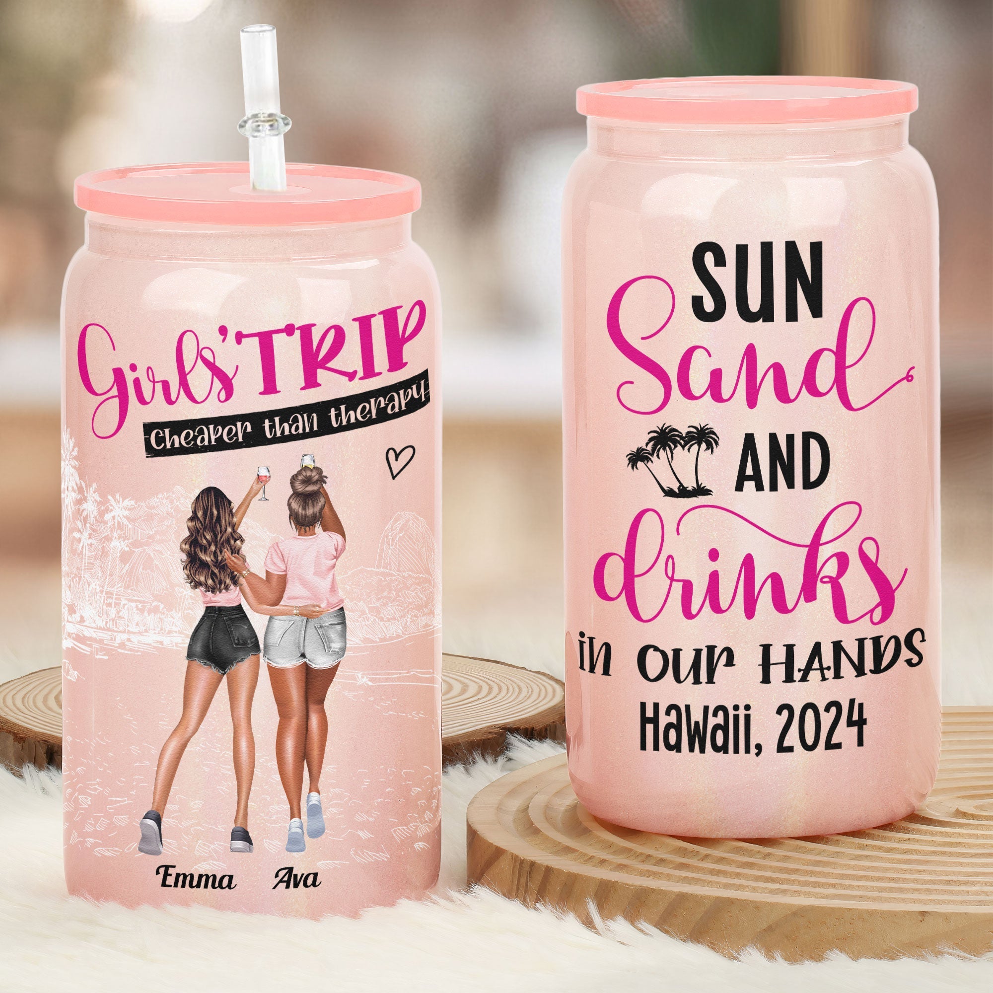 Girls' Trip Cheaper Than Therapy - Personalized Shimmer Glass Can