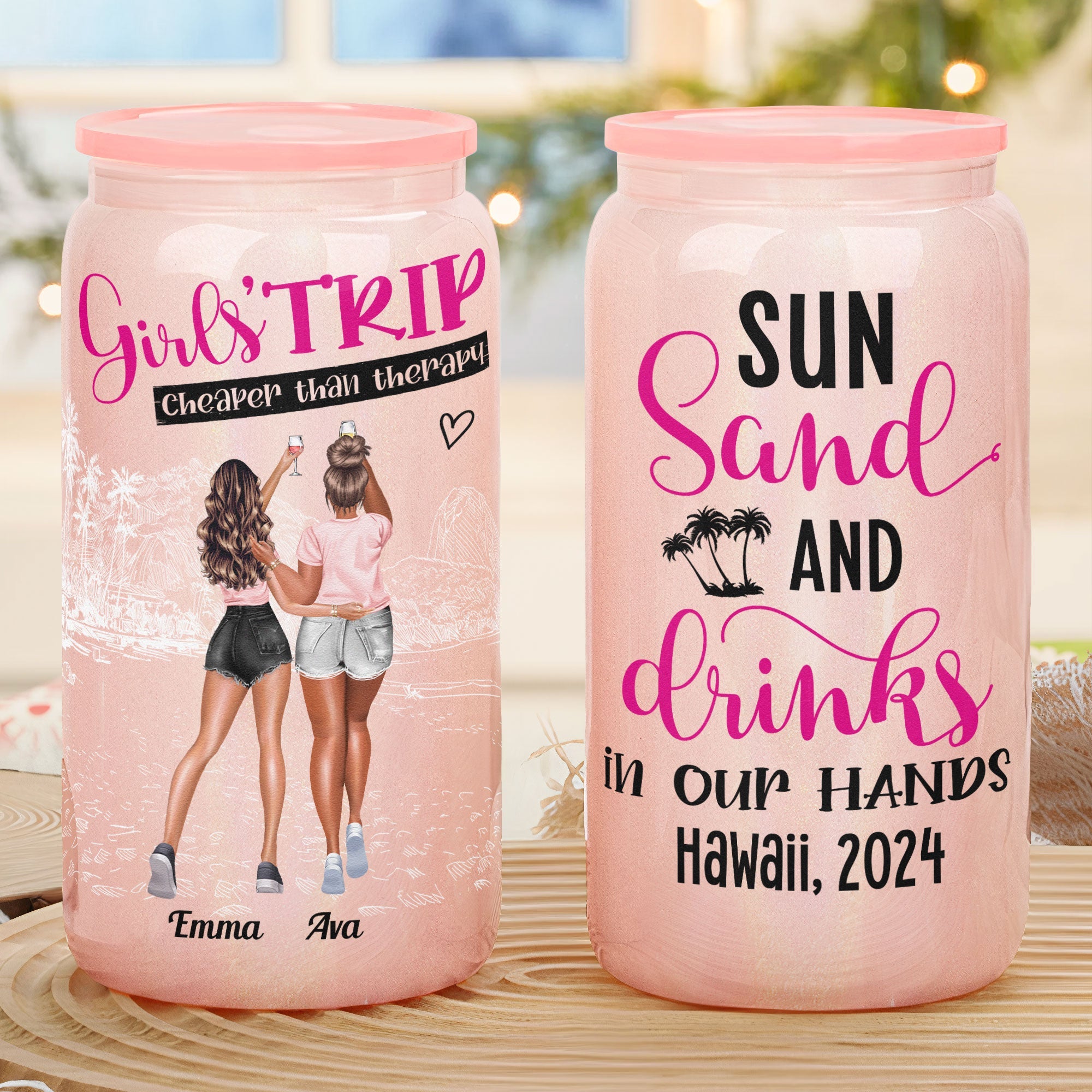 Girls' Trip Cheaper Than Therapy - Personalized Shimmer Glass Can