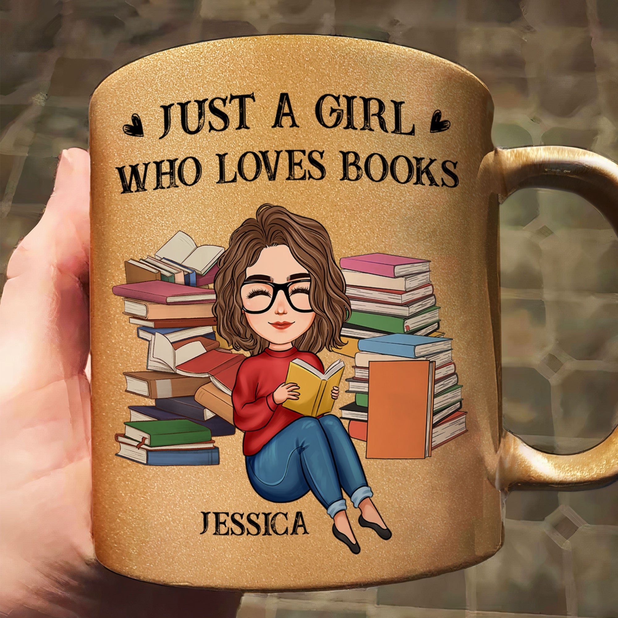 Glitter Mug For Girl Who Loves Books - Personalized Glitter Coffee Mug